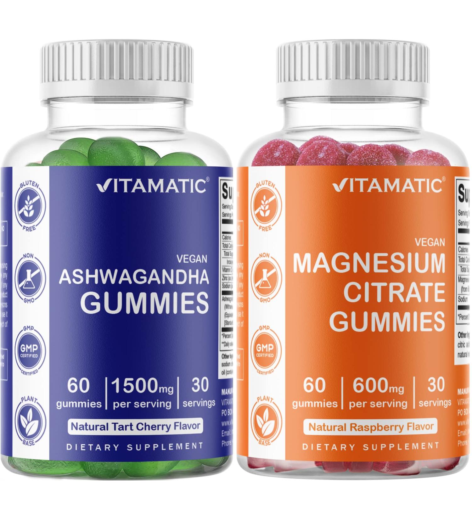 Relaxation & Calmness Bundle: Magnesium & Ashwagandha Gummies - 60 Gummies Each - Buy Online on GoSupps.com