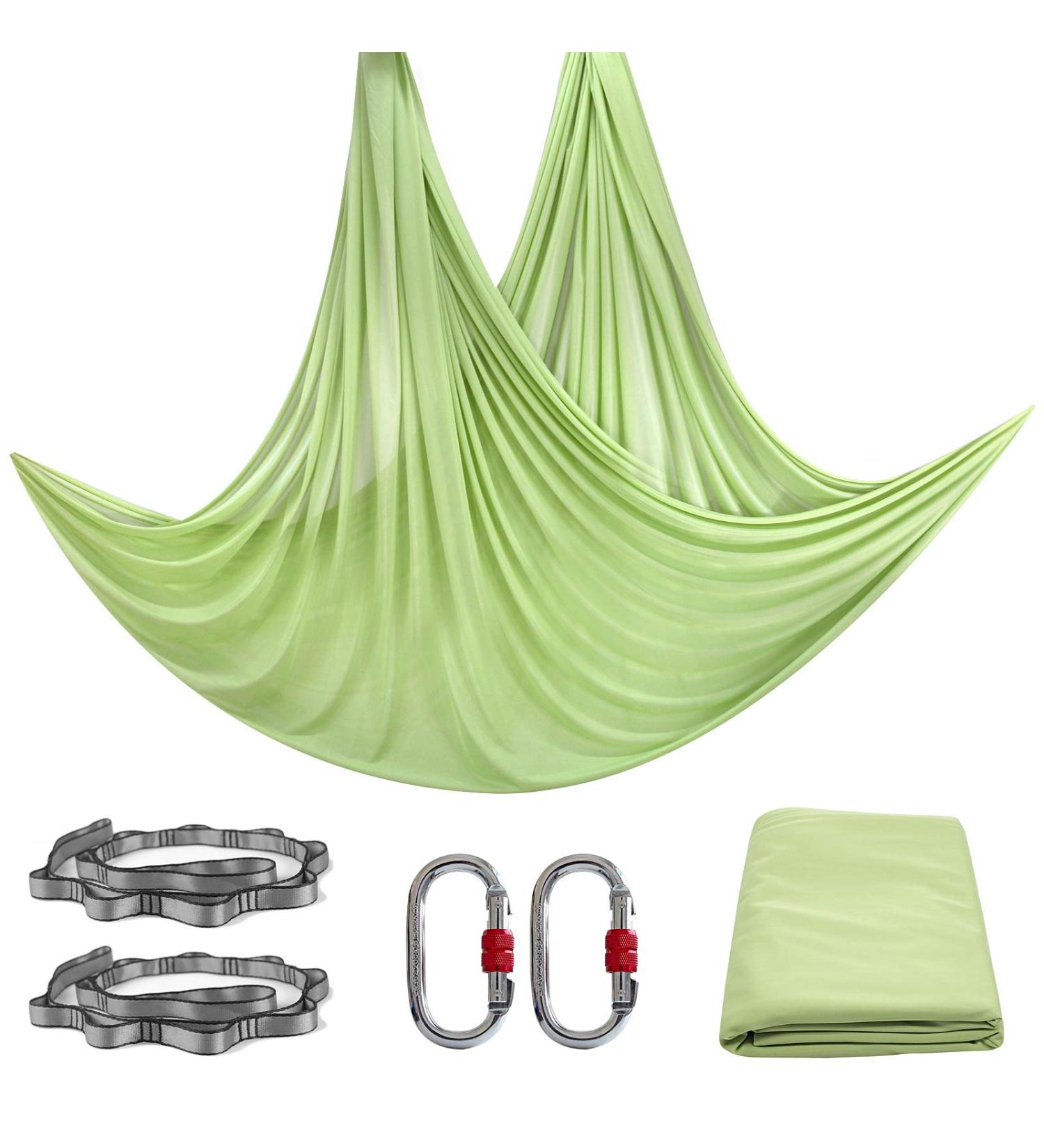 Prior Fitness 5M Aerial Yoga Hammock Set | Premium Nylon Silk Fabric | Carabiner & Daisy Chain | Bodybuilding & Workout | Indoor/Outdoor | Bud Green - Buy Online on GoSupps.com