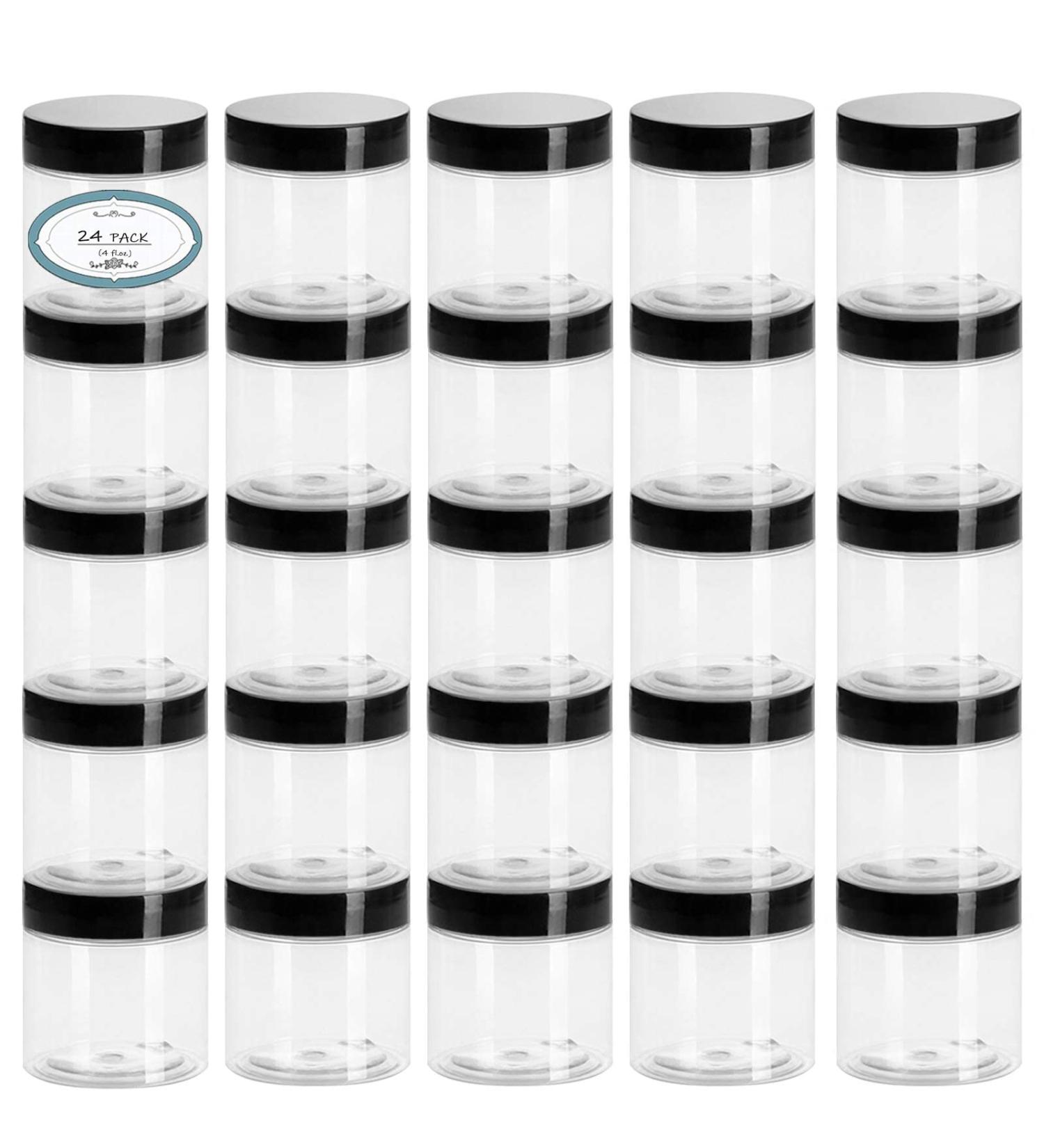 24 Pack 4 oz Clear Plastic Containers with Lids and Labels for Beauty Products - Body Butter Jars, Body Scrubs, Face Creams, Lotions - Buy Online on GoSupps.com