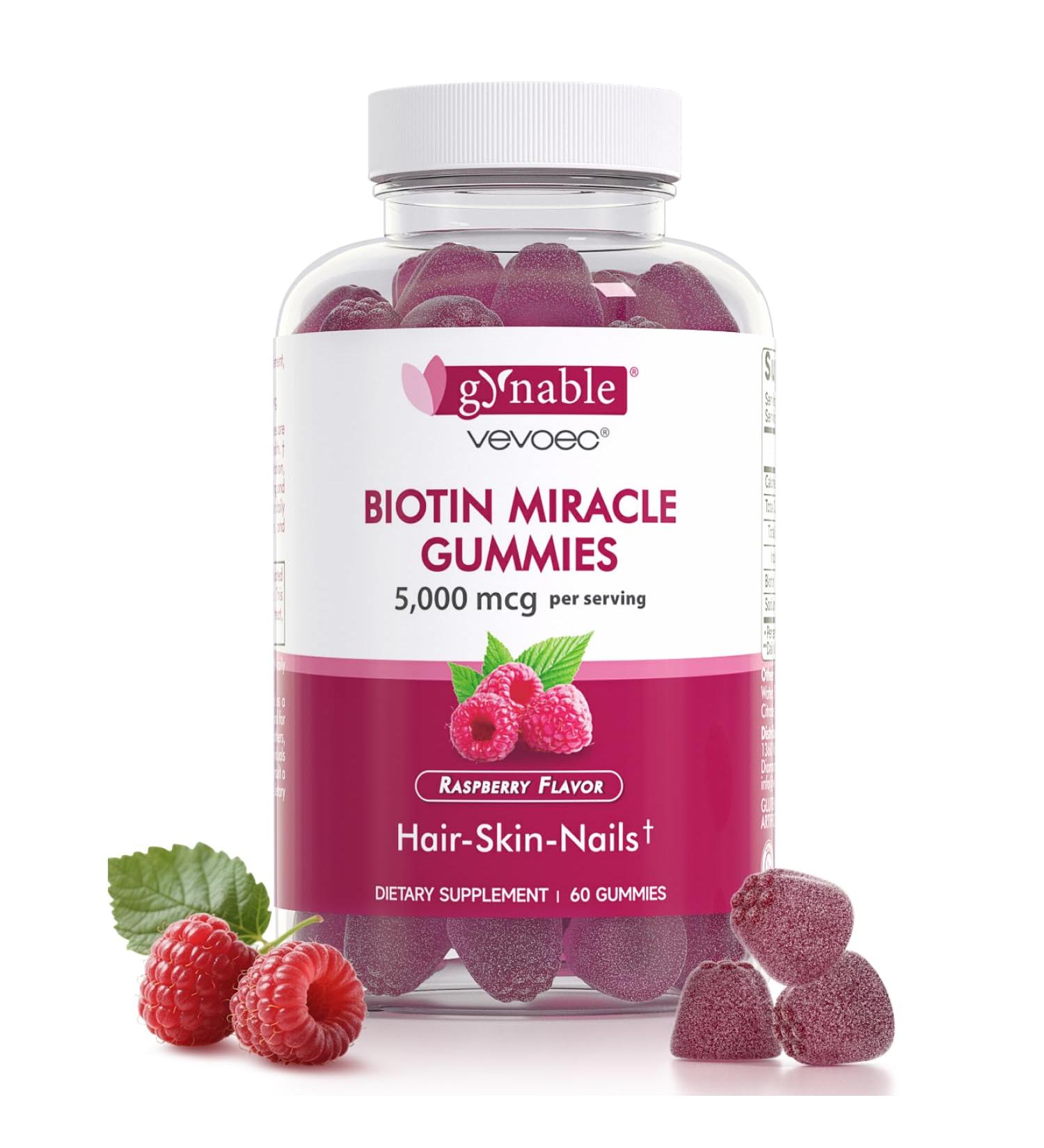 Vevoec Gynable Biotin Gummies Vitamin B7, 5000 mcg, Hair Skin and Nails Supplement, 60 Count, 1 Month Supply - Buy Online on GoSupps.com