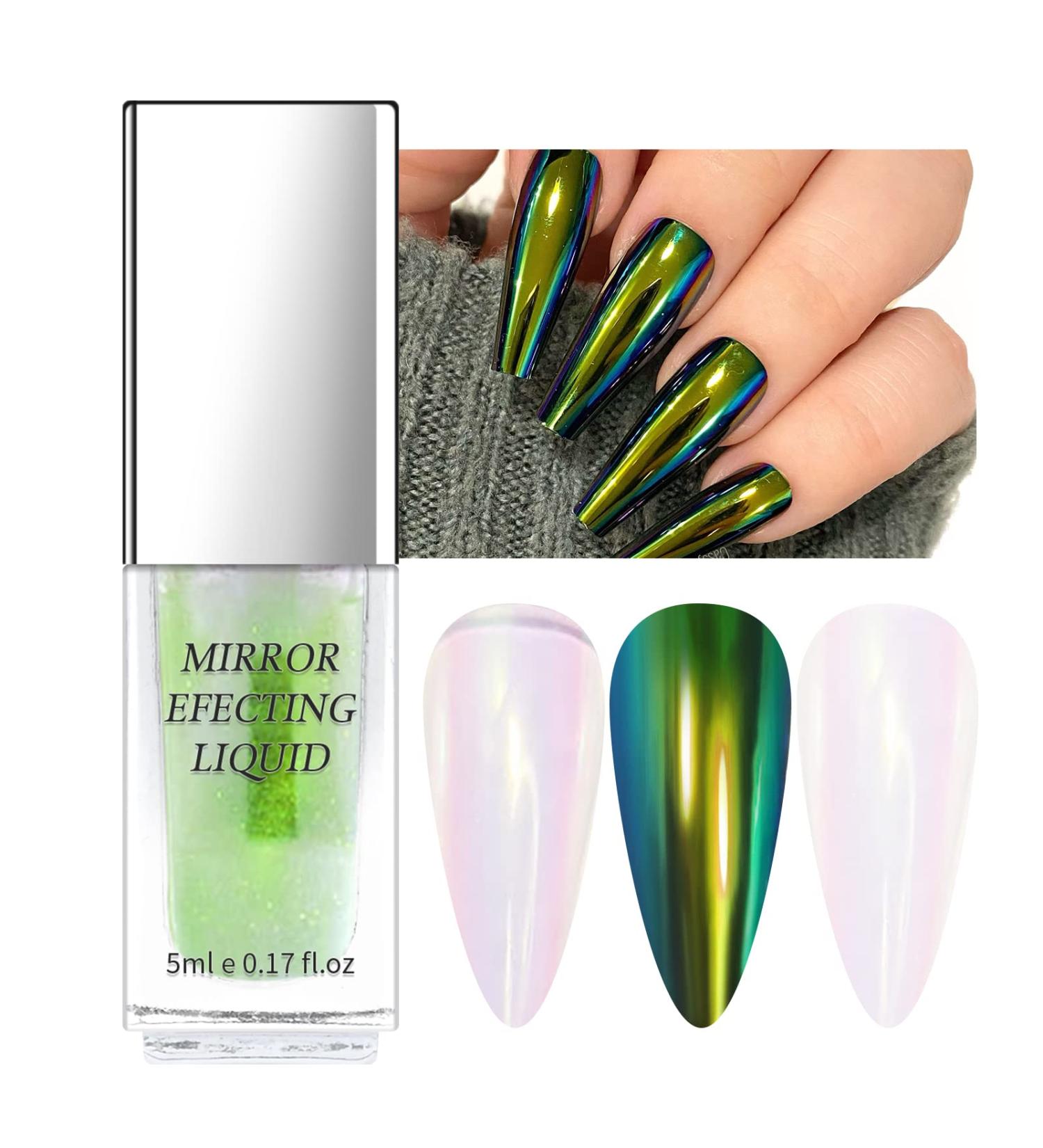 KYDA Chameleon Liquid Nail Powder High Pigment Holographic Glitter Nail Polish Chrome Mirror Finish Chameleon Nail Powder Glossy Iridescent Aurora Nail Art Varnish-04 #04