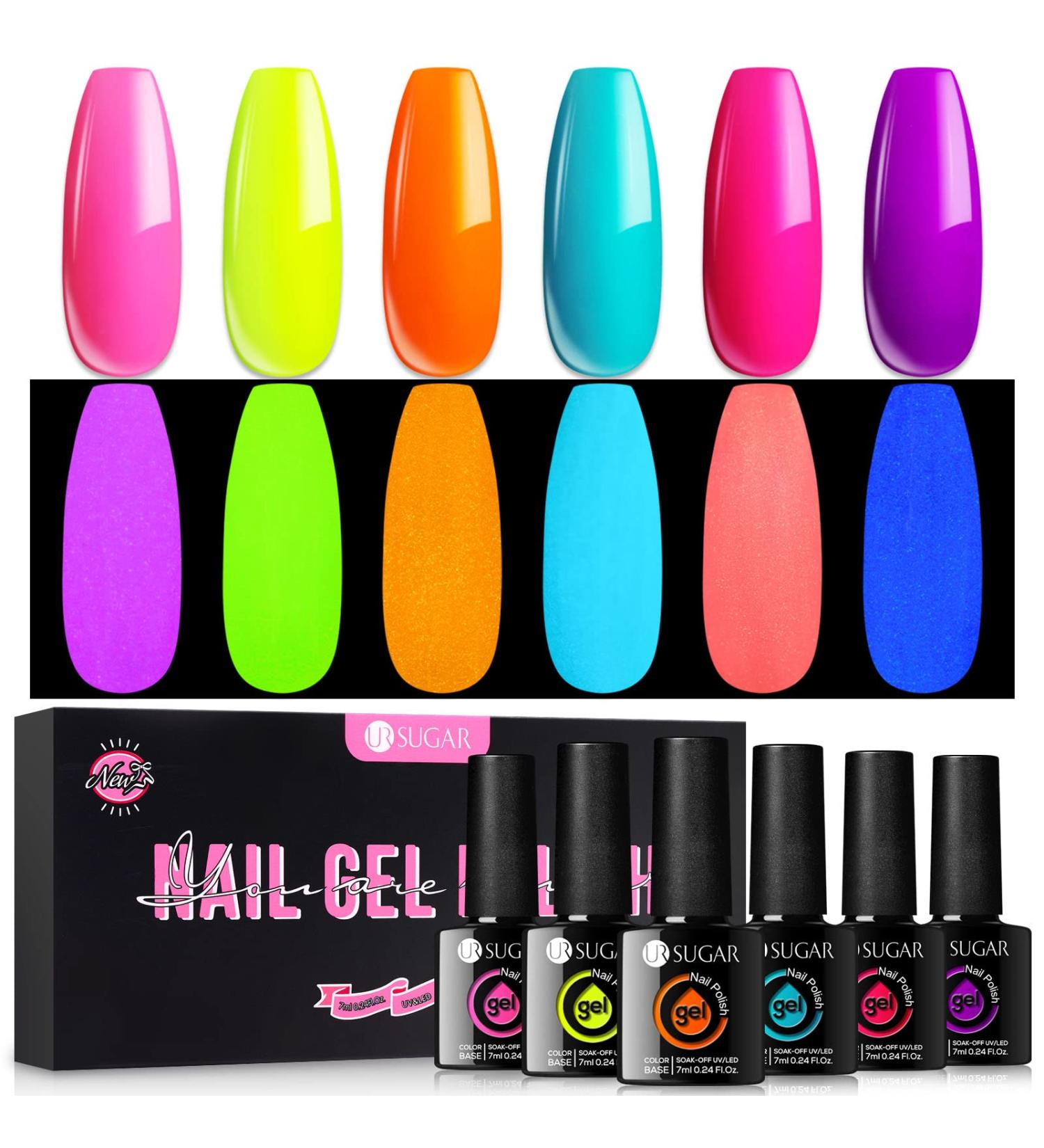 UR SUGAR Glow in the Dark Gel Nail Polish Set - Neon Fluorescent Colors for Party Nails | Soak Off UV Kit - Buy Online on GoSupps.com