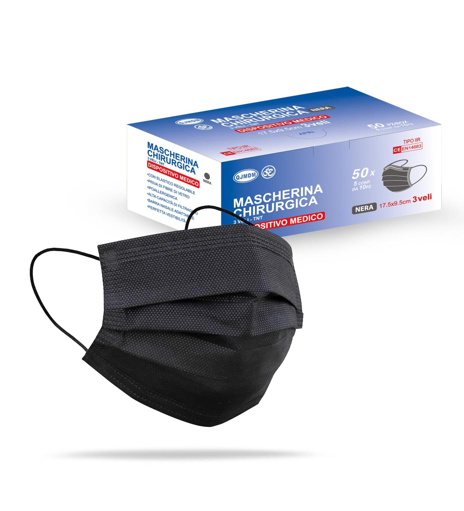 Buy EN14683 Certified Medical IIR 3-Layer Face Masks - 98% BFE Disposable Surgical Mask (50 Pack Black) - Buy Online on GoSupps.com