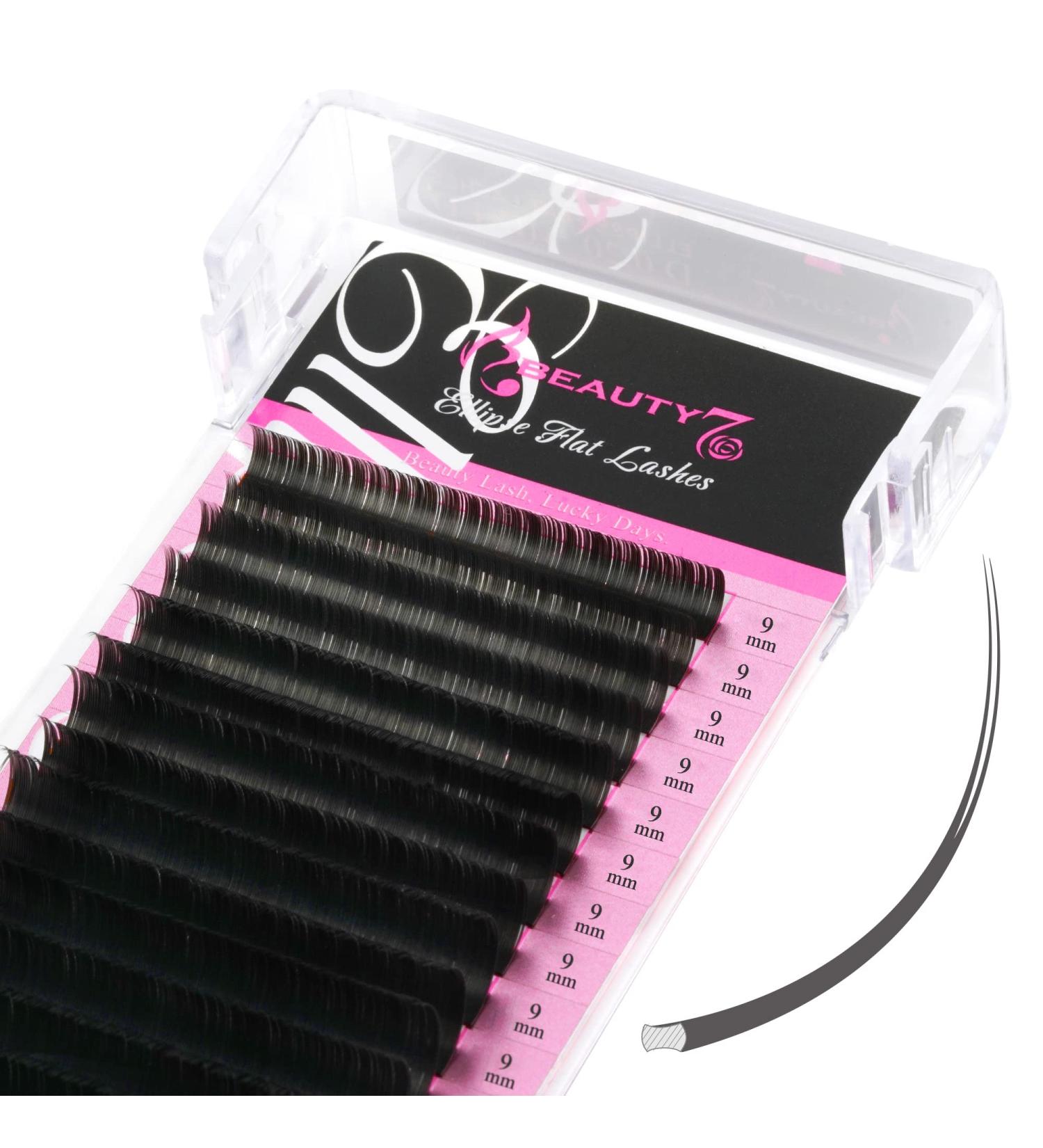 Beauty7 Flat Lash Eyelash Extensions - Ellipse Individual Volume 9mm C Curl 0.20 | 16 Rows Split Tips | Premium Quality - Buy Online on GoSupps.com
