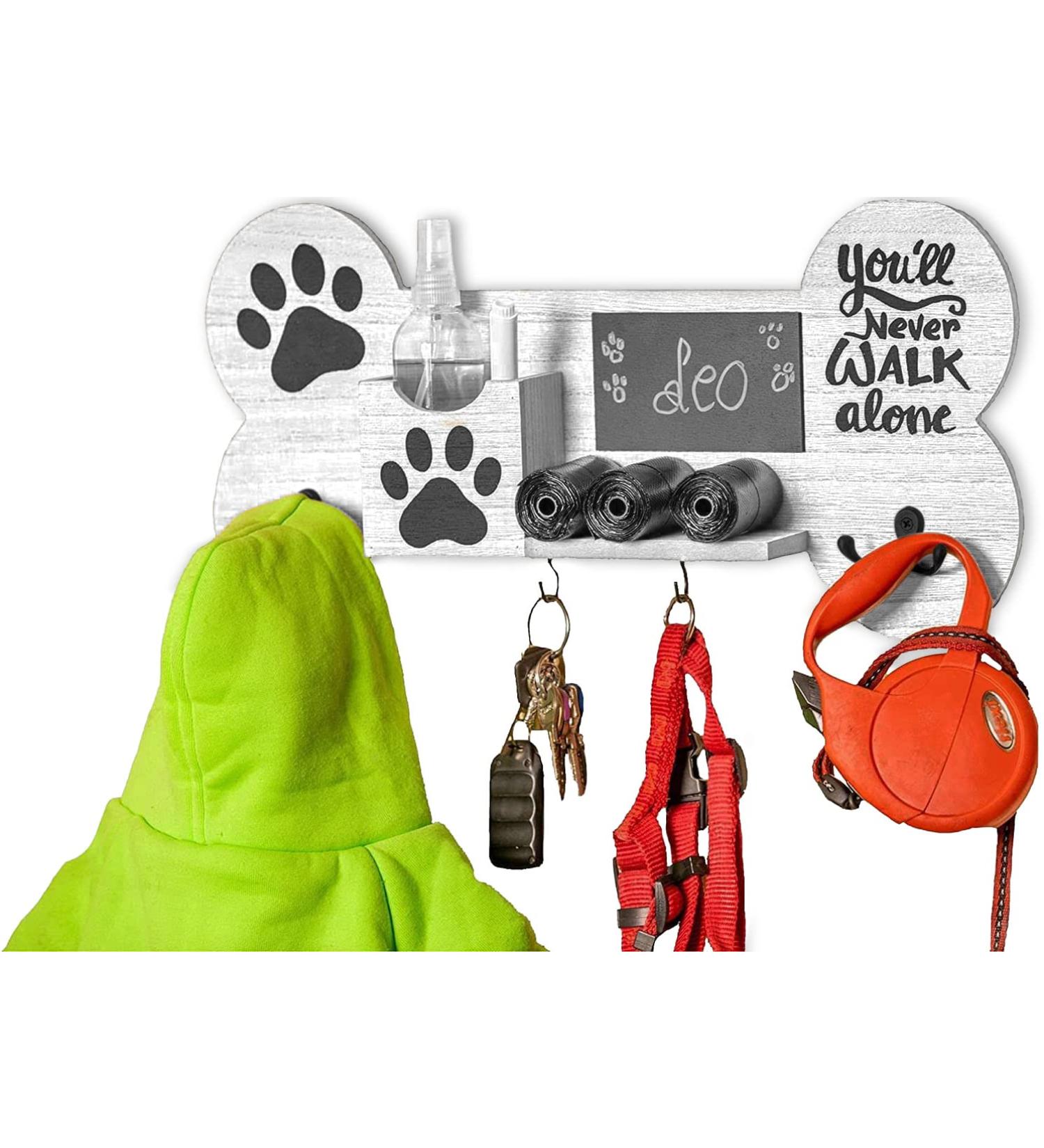 Emotiset Wooden Dog & Pet Accessories Coat Rack - Customizable with Chalkboard in Vintage White | International Shipping Available - Buy Online on GoSupps.com