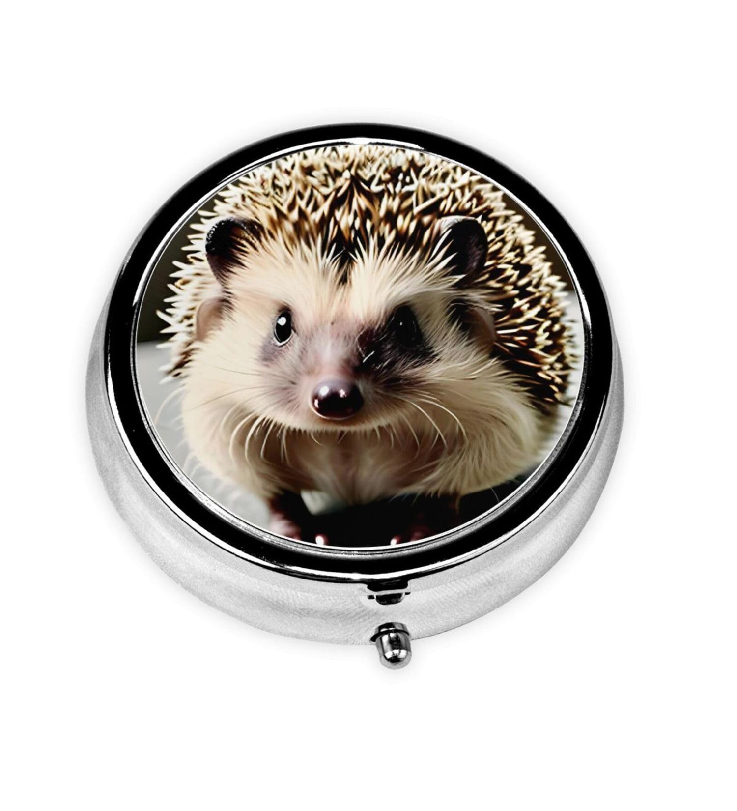 Cute Hedgehog Round Pill Box | 3 Compartment Portable Travel Pill Organizer for International Shipping - Buy Online on GoSupps.com