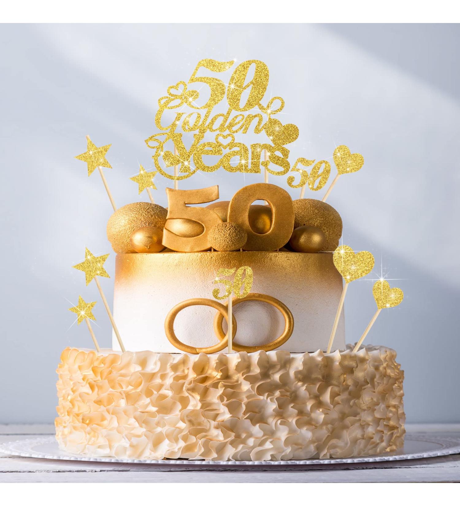 21 Pcs 50th Wedding Anniversary Golden Years Cake Topper 50th Birthday Wedding Anniversary Party Decoration Gold Glitter Color for 50th Couple Anniversary Party Supplies (50 Golden Years) - Buy Online on GoSupps.com