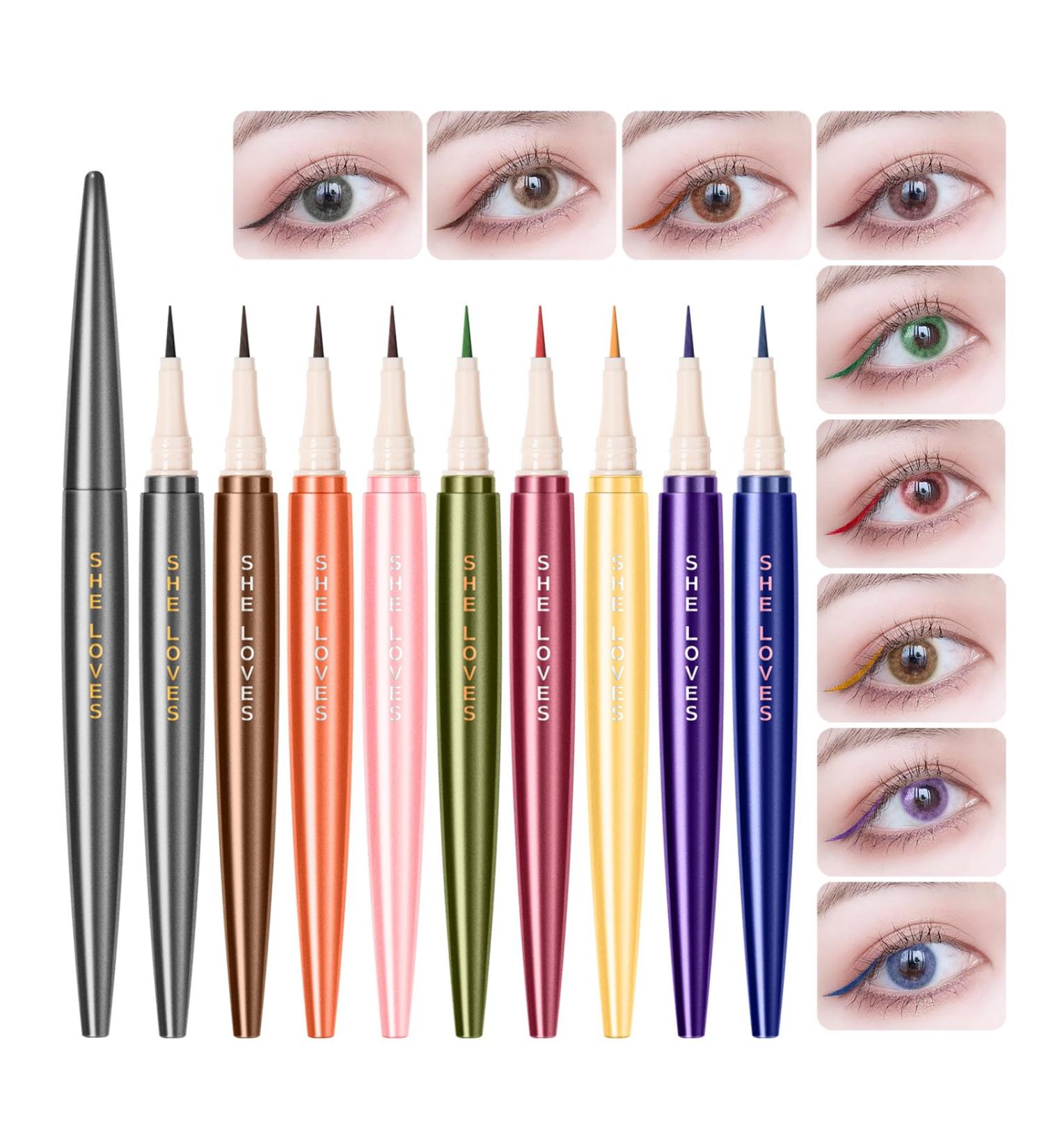 9 Colored Eyeliners Pen Set Waterproof Smudge-Proof Eye Shadow Pencil Liquid Eyeliner Makeup Set Long-Lasting High Pigmented Rainbow Eyeliner Pencils Kit Glitter Eye Liners for Women #38*9colour - Buy Online on GoSupps.com