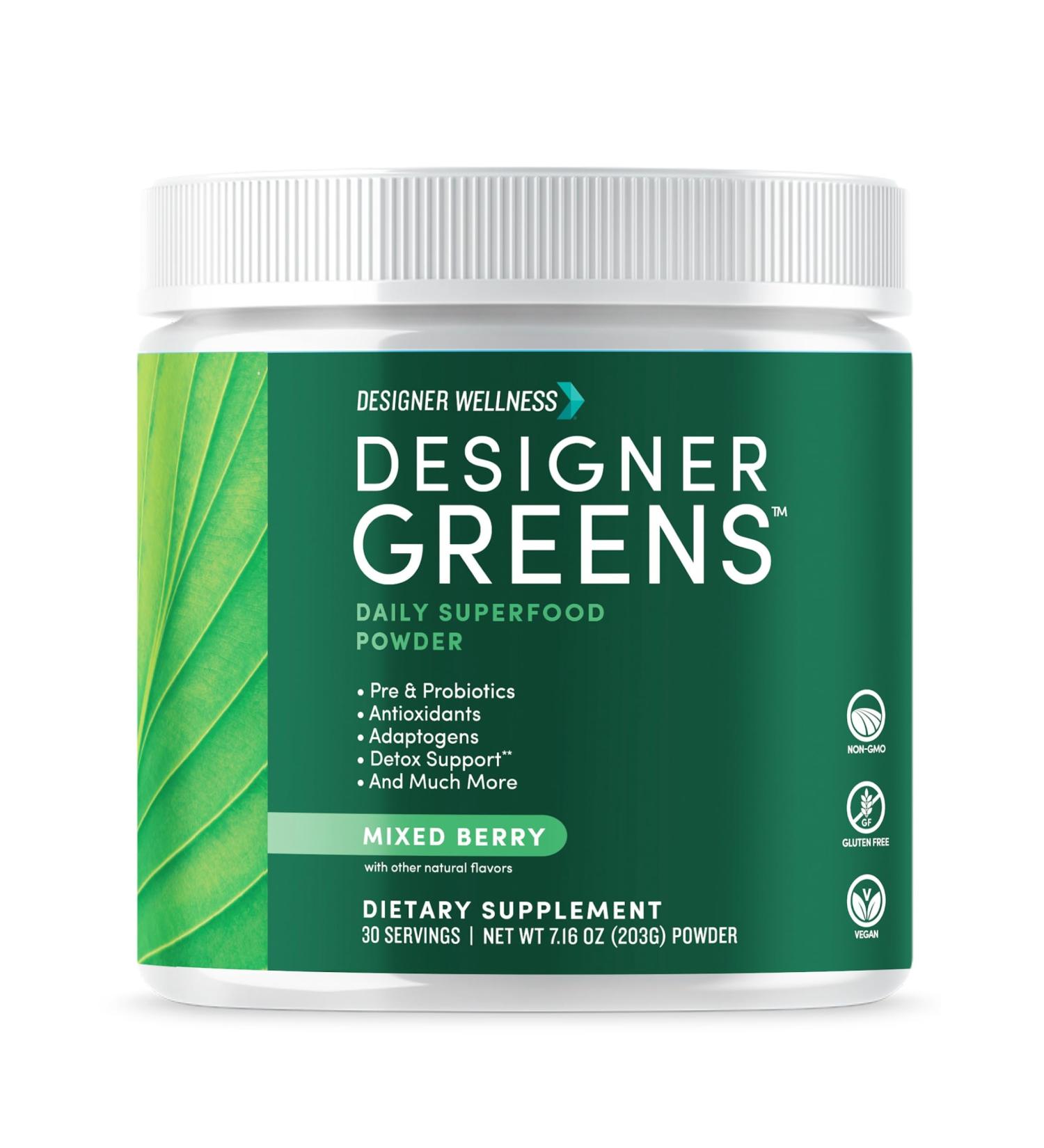Designer Wellness, Designer Greens Superfood Powder with Prebiotics, Probiotics, Antioxidants, and Detox Support, 30 Servings Greens Superfood 7.16 Ounce (Pack of 1) - Buy Online on GoSupps.com