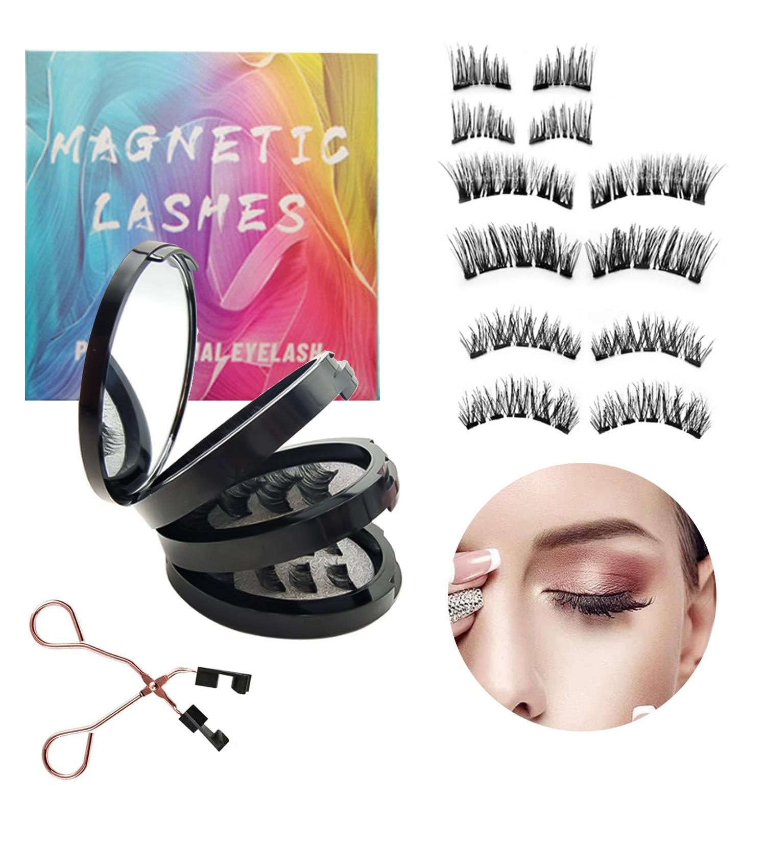 Movstriker Magnetic Eyelashes without Eyeliner Reusable 4 Pairs False Eyelashes Magnetic No Glue Natural Look 3D Effect Magnetic Lashes with Applicator Waterproof and Easy to Wear(Black) - Buy Online on GoSupps.com