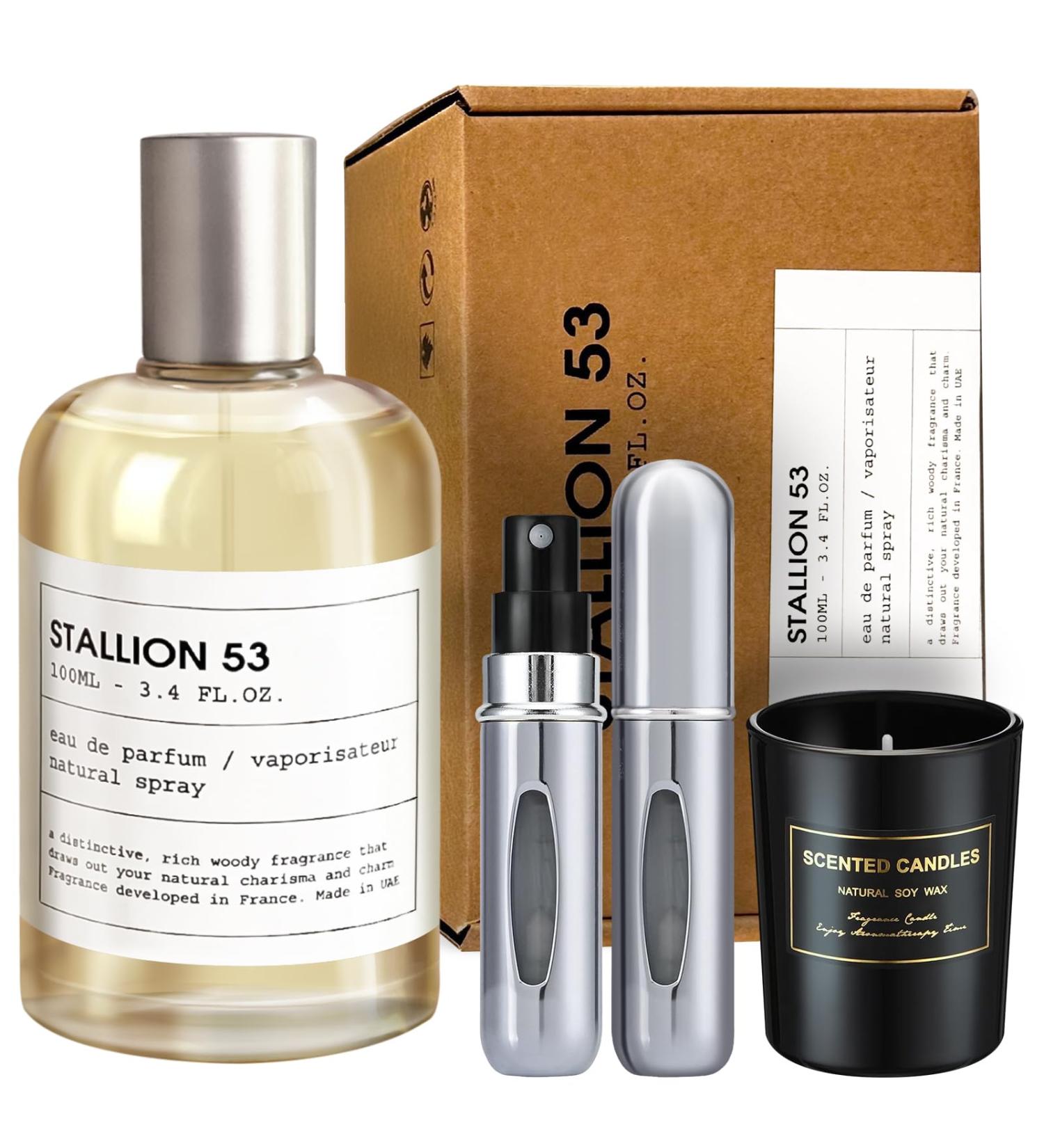 Stallion 53 For Unisex 3.4 oz EDP Spray Eau de Parfum - Gift Set Pack with Scented Soy Candle and Empty Travel Perfume Atomizer - Buy Online on GoSupps.com