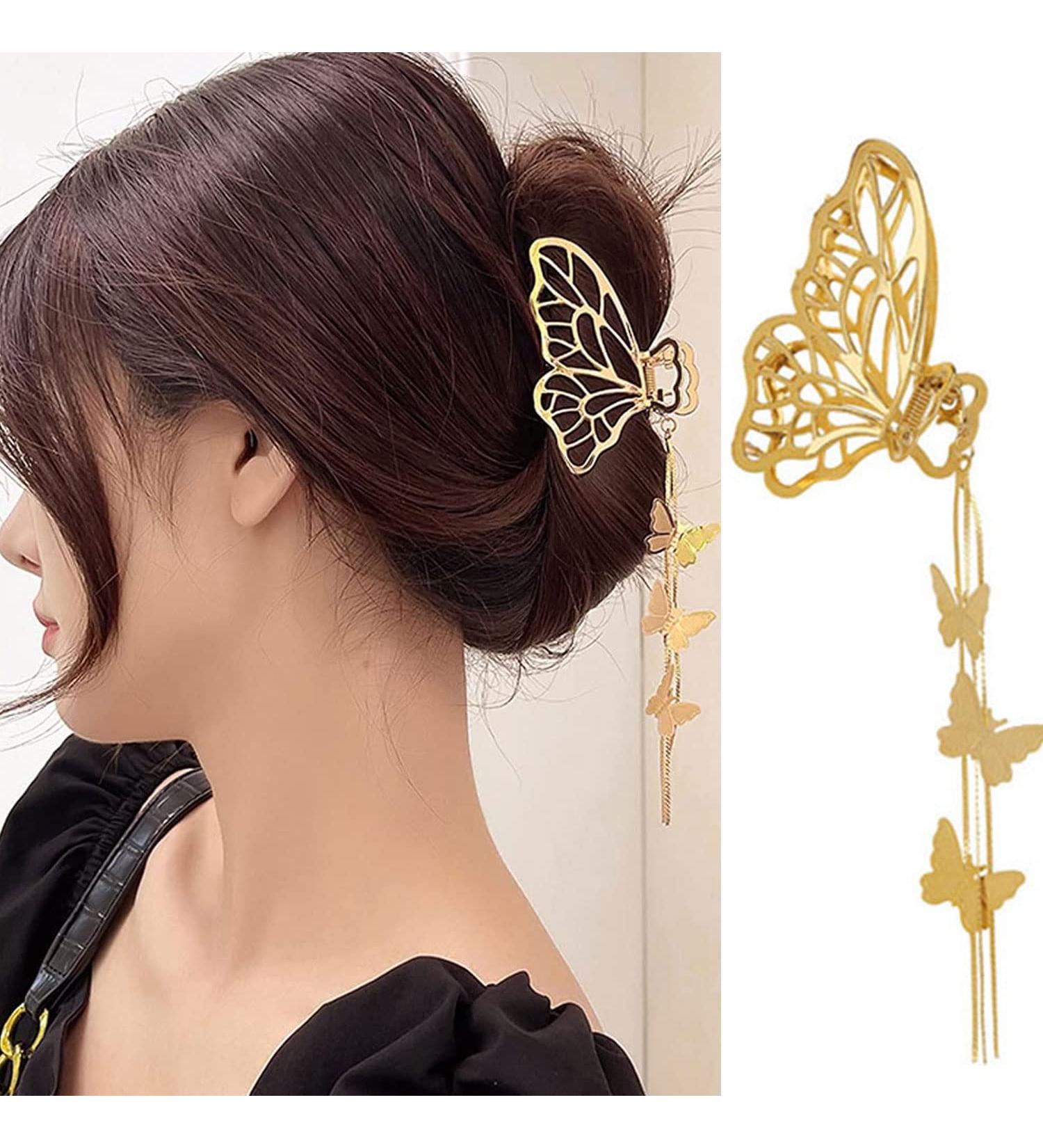 Gold Tassel Butterfly Hair Clip - Fashion Hair Accessory for Women and Girls - Buy Online on GoSupps.com
