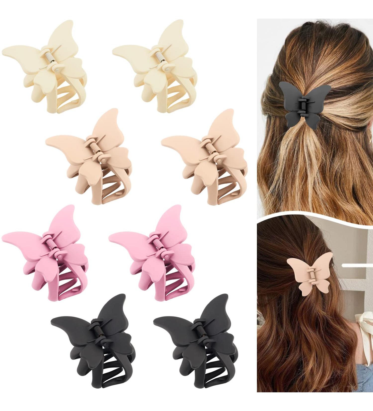Swinnet 8 Pack Butterfly Hair Claw Clips for Women | 2.3 Inch Big Non Slip Matte Jaw Clips - White, Pink, Neutral, Black - Buy Online on GoSupps.com