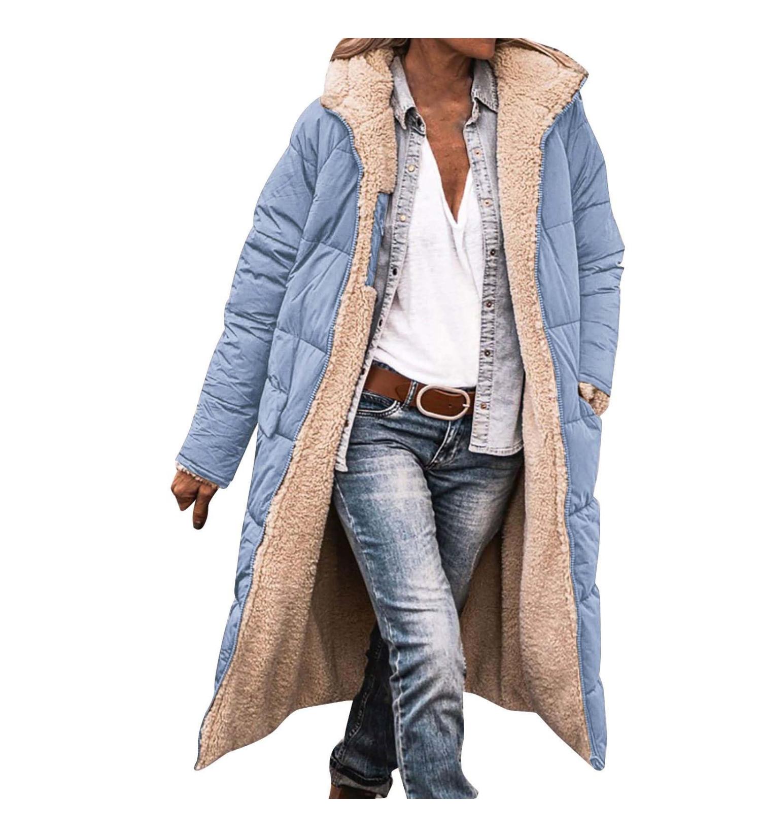 Hanxiulin Oversize Winter Coat for Women | Plush Hoodie Jacket | Warm Windproof Fleece Outerwear | Thick Bubble Jacket in Light Blue XXL - Buy Online on GoSupps.com