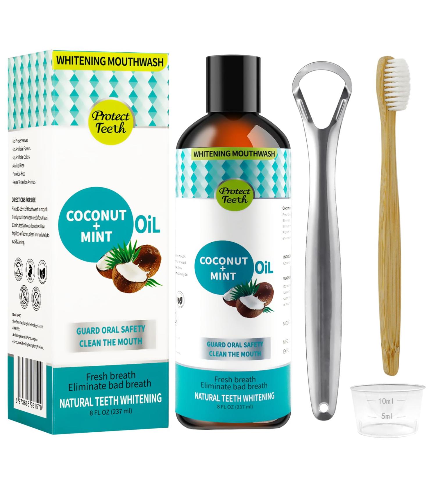 Natural Coconut Oil Mouthwash & Bamboo Toothbrush Set - 8 Fl Oz | Alcohol-Free Fresh Breath & Tooth Whitening | Eco-Friendly Oral Care - Buy Online on GoSupps.com