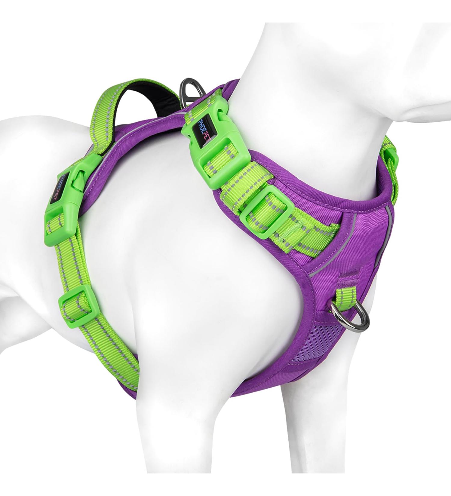 Buy Phoepet No Pull Dog Harness - Reflective Vest with Soft Training Handle for All Dog Sizes (Medium Violet & Green) - Buy Online on GoSupps.com