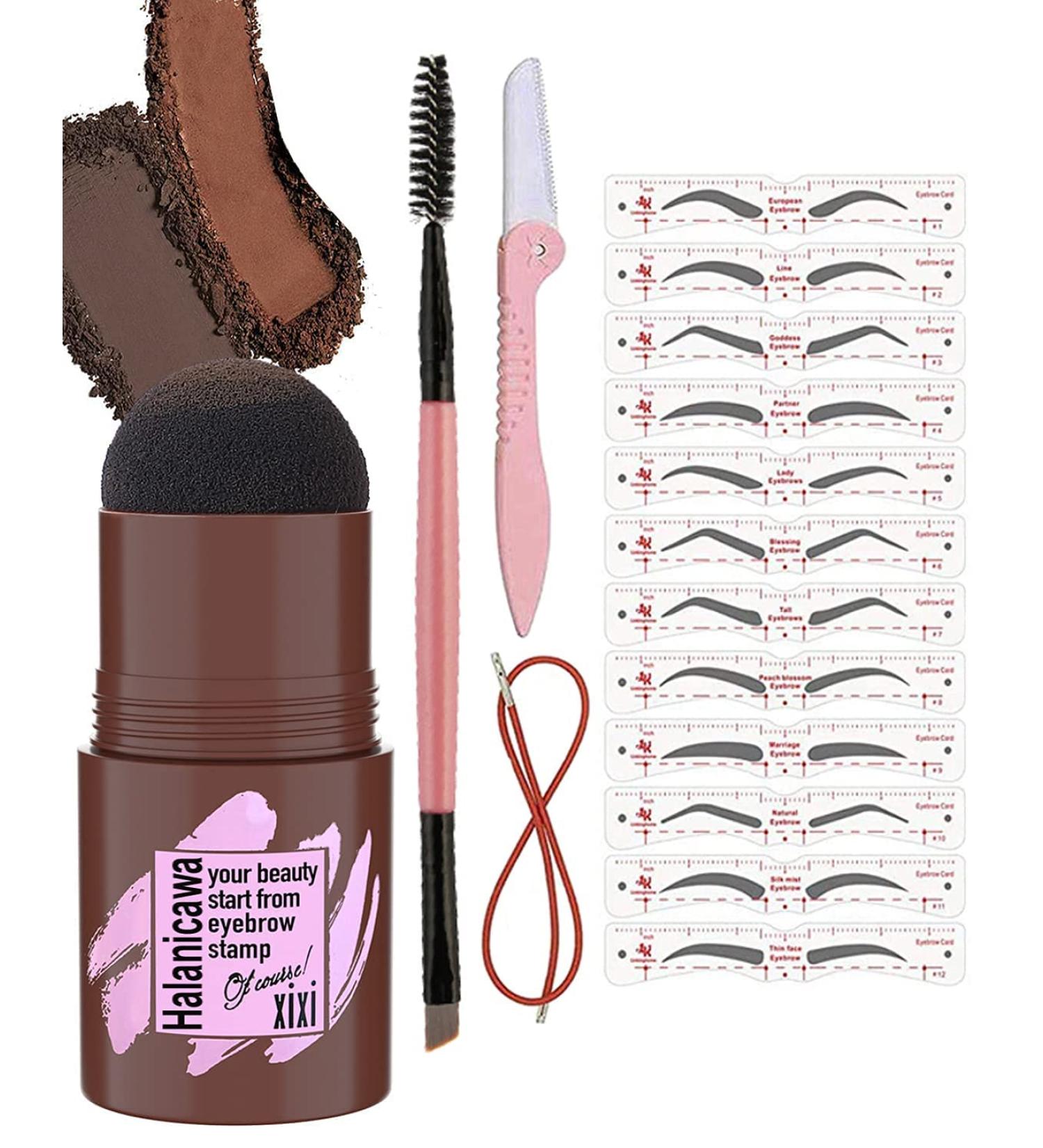 Eyebrow Stamp & 30 Stencils Kit - Professional One Step Brow Shaping, Waterproof Long-Lasting Definer Makeup in Light Brown - Buy Online on GoSupps.com