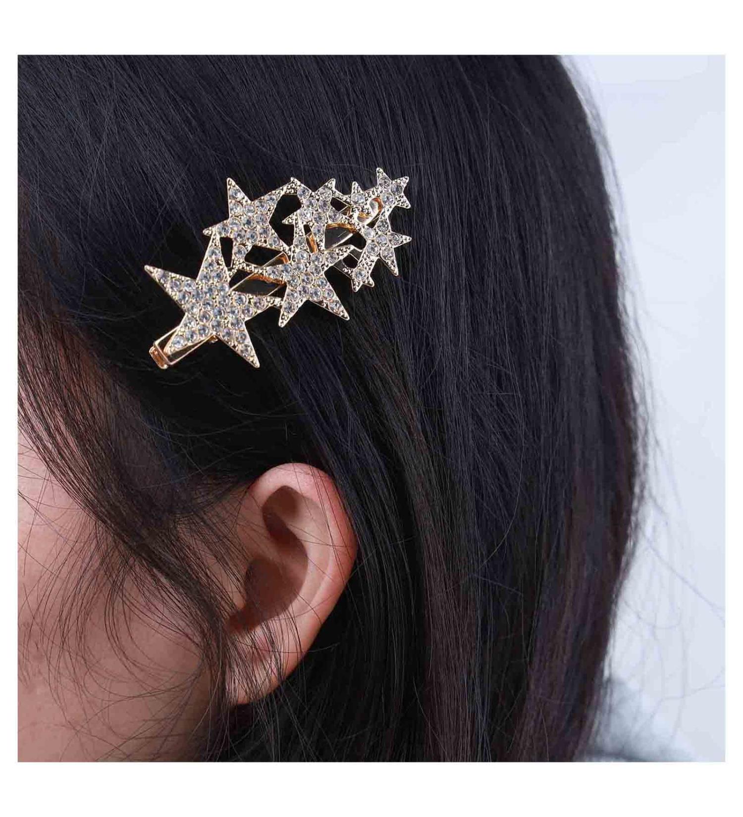 Inilbran Wedding Rhinestone Star Hair Barrette Vintage Crystal Star Hair Barrette Gold Cz Crystal Hair Pin Decorative Paved Cz Star Head Clip - Buy Online on GoSupps.com