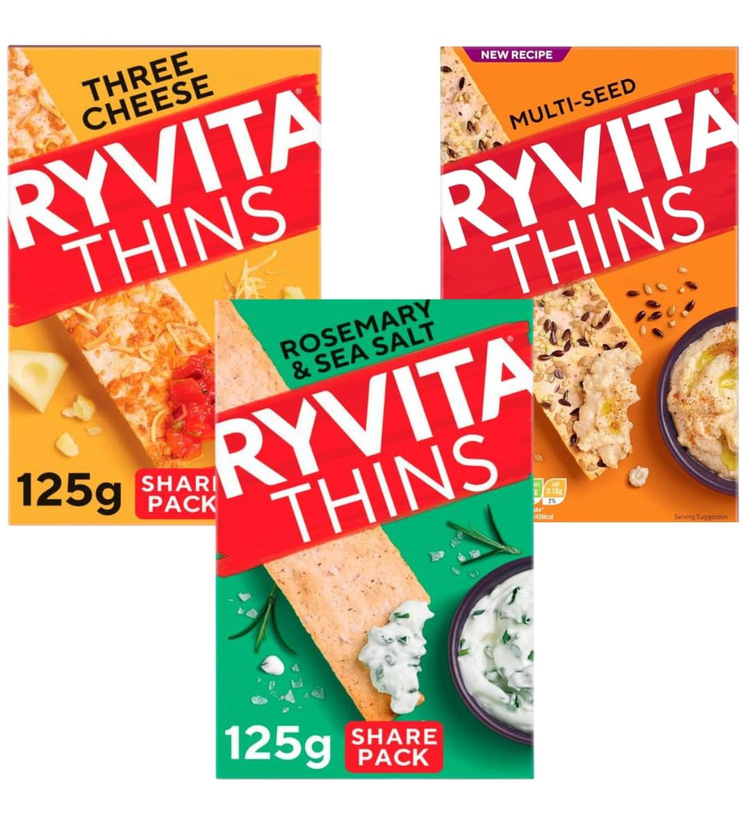 Flatbread Crackers Bundle With Ryvita Thins Rosemary & Sea Salt Flatbread 125g Multi-Seed Flatbread Crackers 125g and Three Cheese Flatbread Crackers 125g (3 Pack) - Buy Online on GoSupps.com