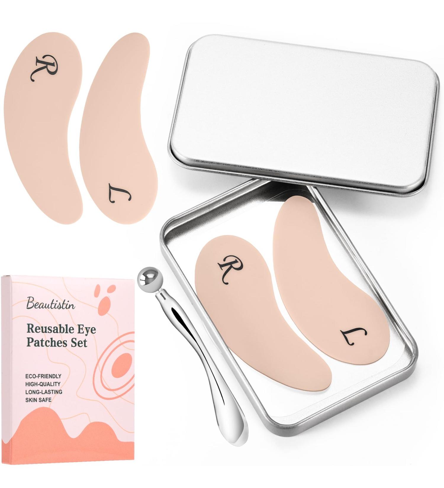 Shop Reusable Under Eye Patches - Silicone Eye Wrinkle Patches 2 Pairs with Metal Applicator & Tin Case - Buy Online on GoSupps.com