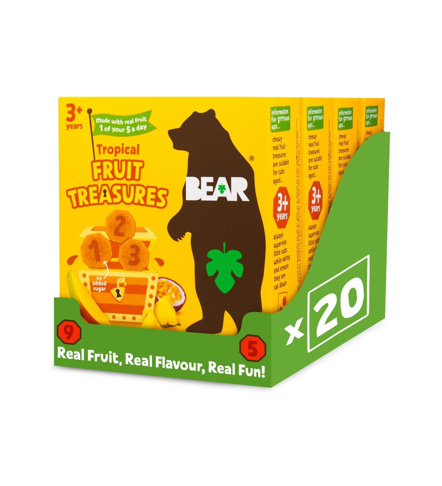 BEAR BEAR Tropical Fruit Treasures - Delicious Real Fruit - Ages 3+ - Healthy - 20g - Pack of 5