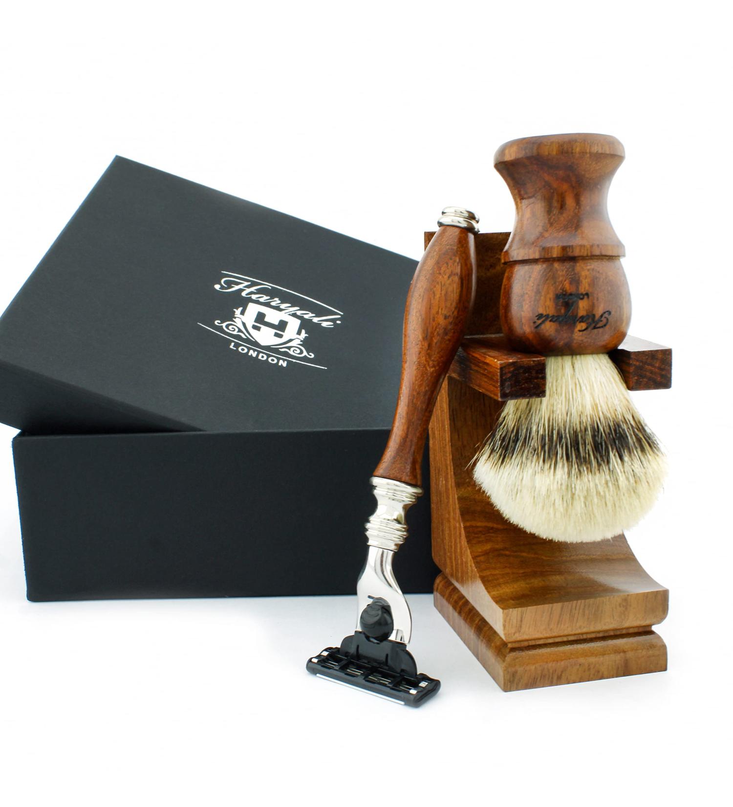 3-Part Wood Shaving Set for Men | Silver Tip Brush & Compatible Razor | Premium Wood Wet Shaving Gift Set - Buy Online on GoSupps.com