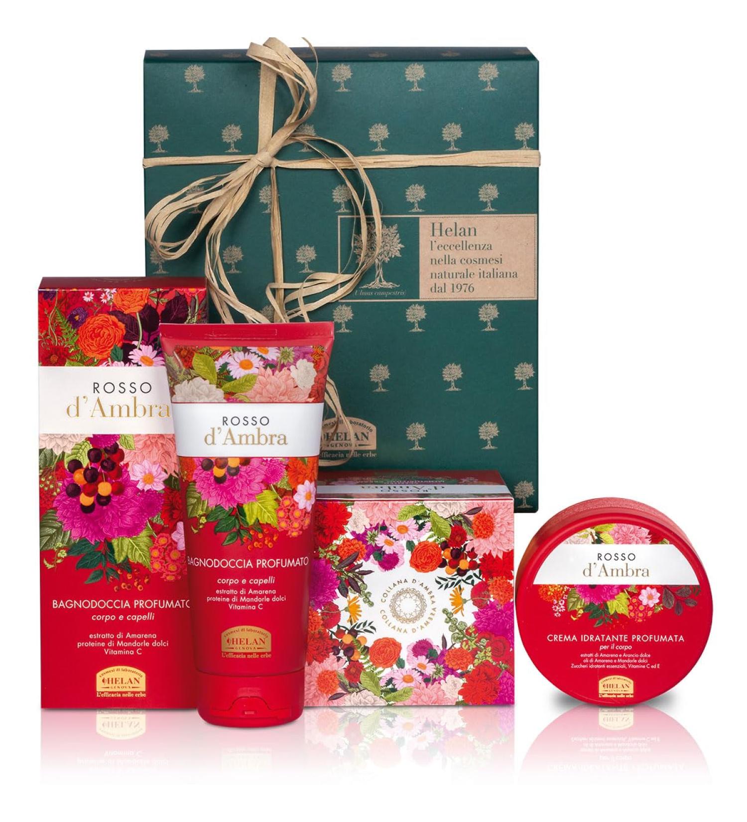 Helan Rosso d'Ambra - Gift Set Women with Shampoo & Body Wash with Vitamin C 200 ml + Scented Moisturising Body Cream for Dry Skin with Sweet Almond Oil 200 ml - Made in Italy Gifts for Women - Buy Online on GoSupps.com