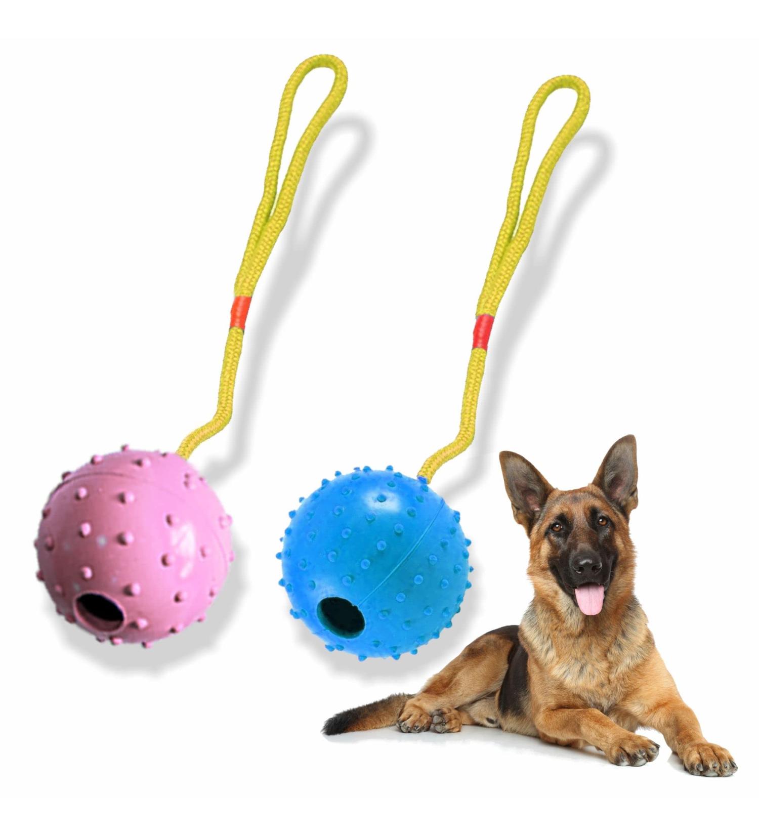 Ball On Rope Dog Toy Heavy Duty Pet Chew Rope Pimpled Ball Interactive Dog Pull & Tug Toy Studded Ball Tugger For All Dog Puppy Essentials Pet Accessories 40cm X 6.5cm Assorted Colours (Pack Of 1) - Buy Online on GoSupps.com