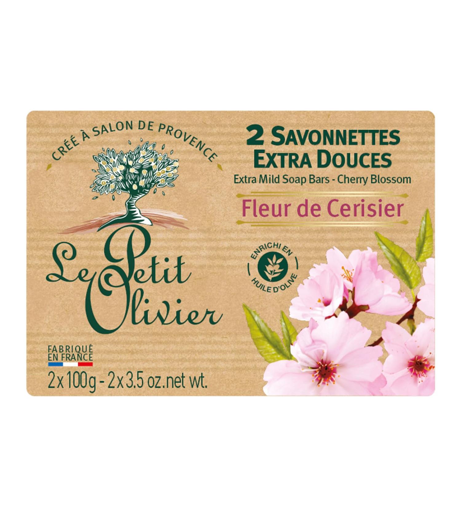 LE PETIT OLIVIER - 2 Savonnettes Extra Douces - Fleur De Cerisier - Parfum De La R gion De Grasse - Nettoient La Peau En Douceur - Fabriqu en France - 2x100g 50 ml (Lot de 2) FLEUR DE CERISIER