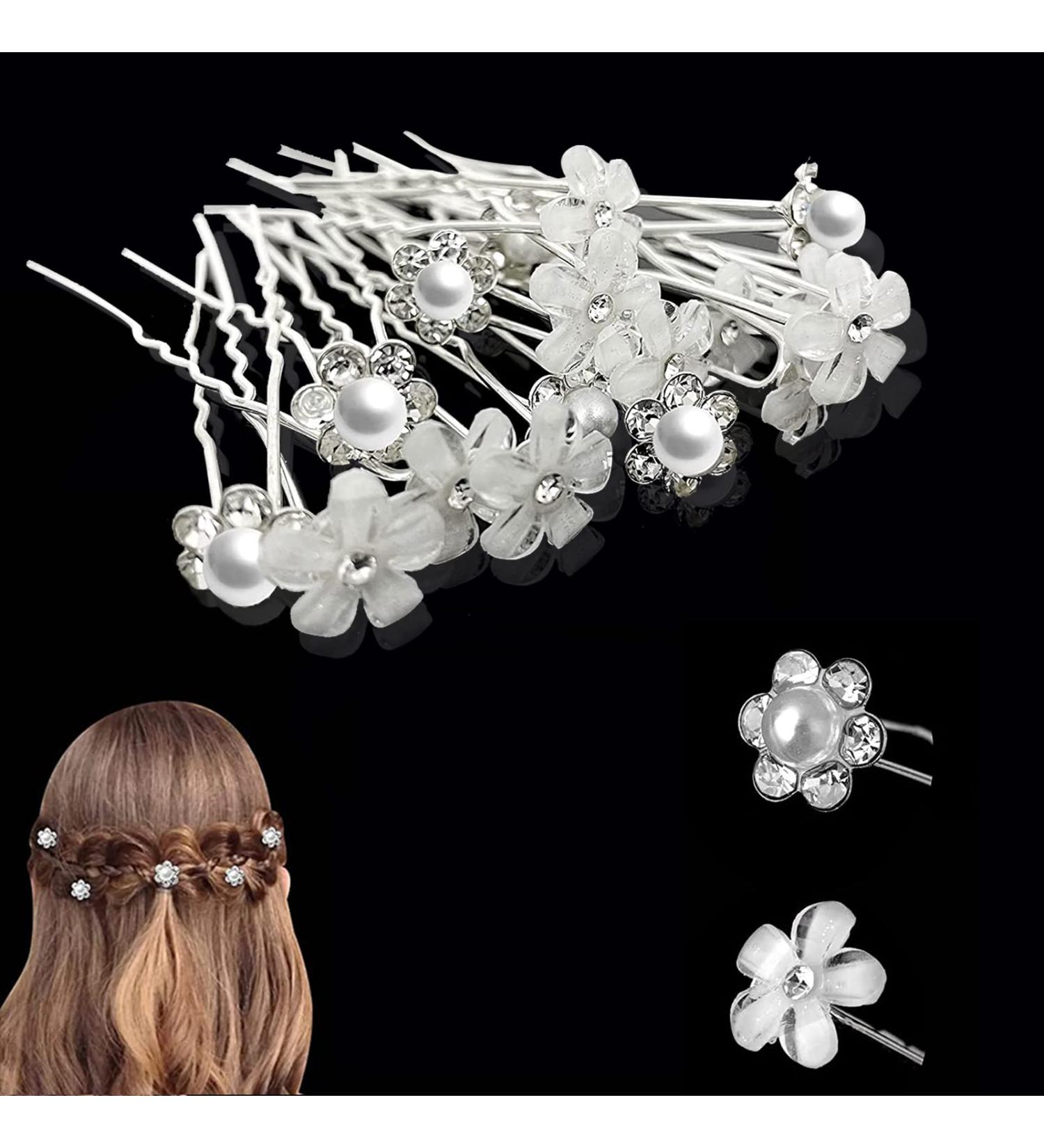 20PC Wedding Hairpins with Pearl Flowers & Rhinestones | Bridal Hair Jewelry for Women & Girls - U-Shaped Clips for Communion & Parties - Buy Online on GoSupps.com