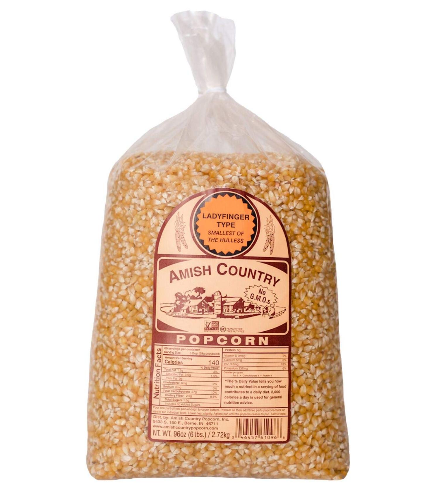 Amish Country Popcorn Ladyfinger - 6 lb Bag | Non-GMO & Gluten Free | Old Fashioned Kernels | 6 Pound Pack - Buy Online on GoSupps.com