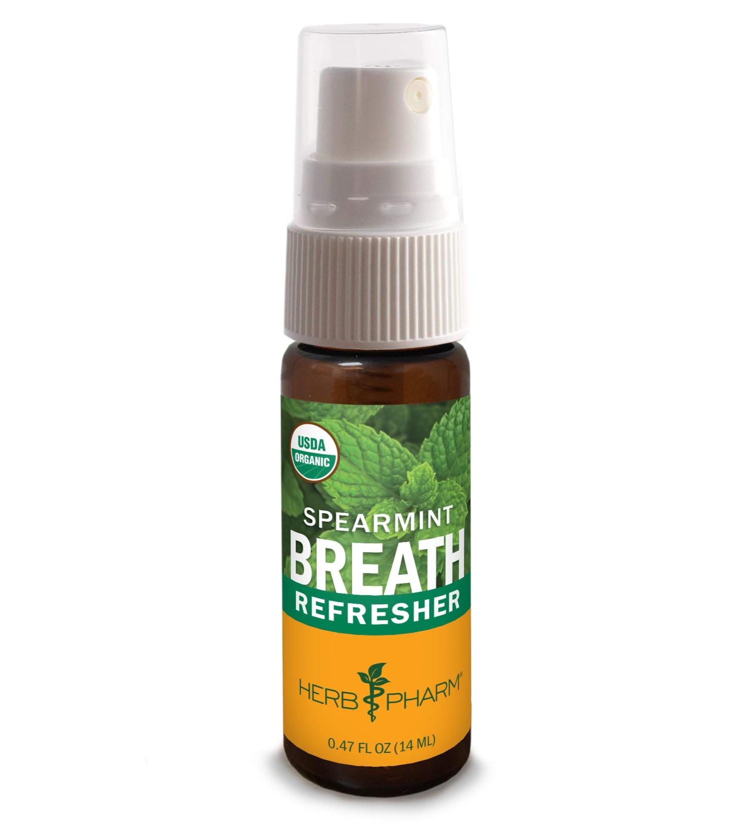 Herb Pharm Breath Refresher Certified Organic Herbal Fresh Breath Spray with Spearmint Essential Oil - 1/2 Ounce - Buy Online on GoSupps.com