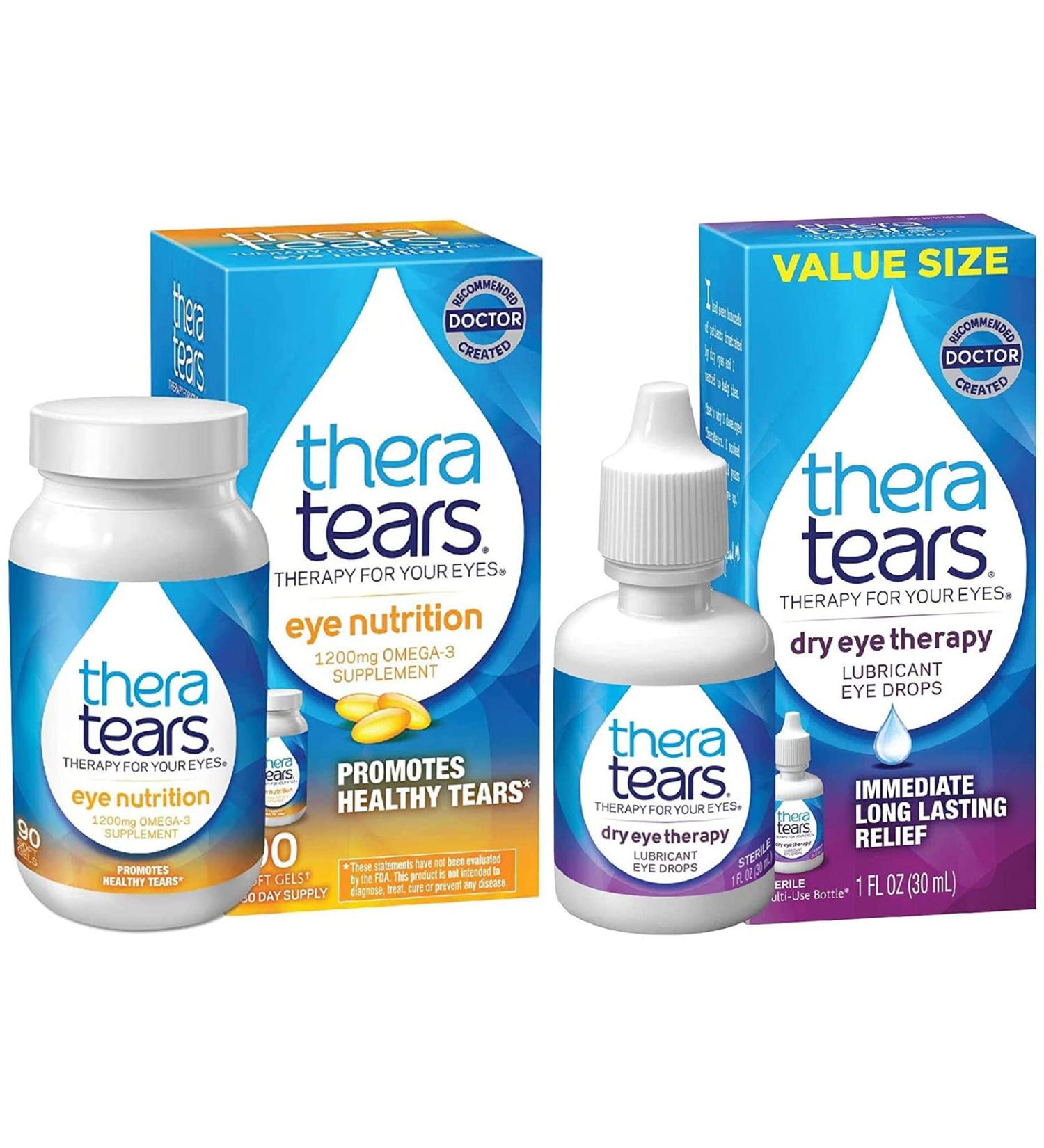 TheraTears Omega 3 Supplement & Eye Drops Combo | 90 Ct Supplements + 1 Oz Eye Drops | Promotes Eye Nutrition & Long-Lasting Relief - Buy Online on GoSupps.com