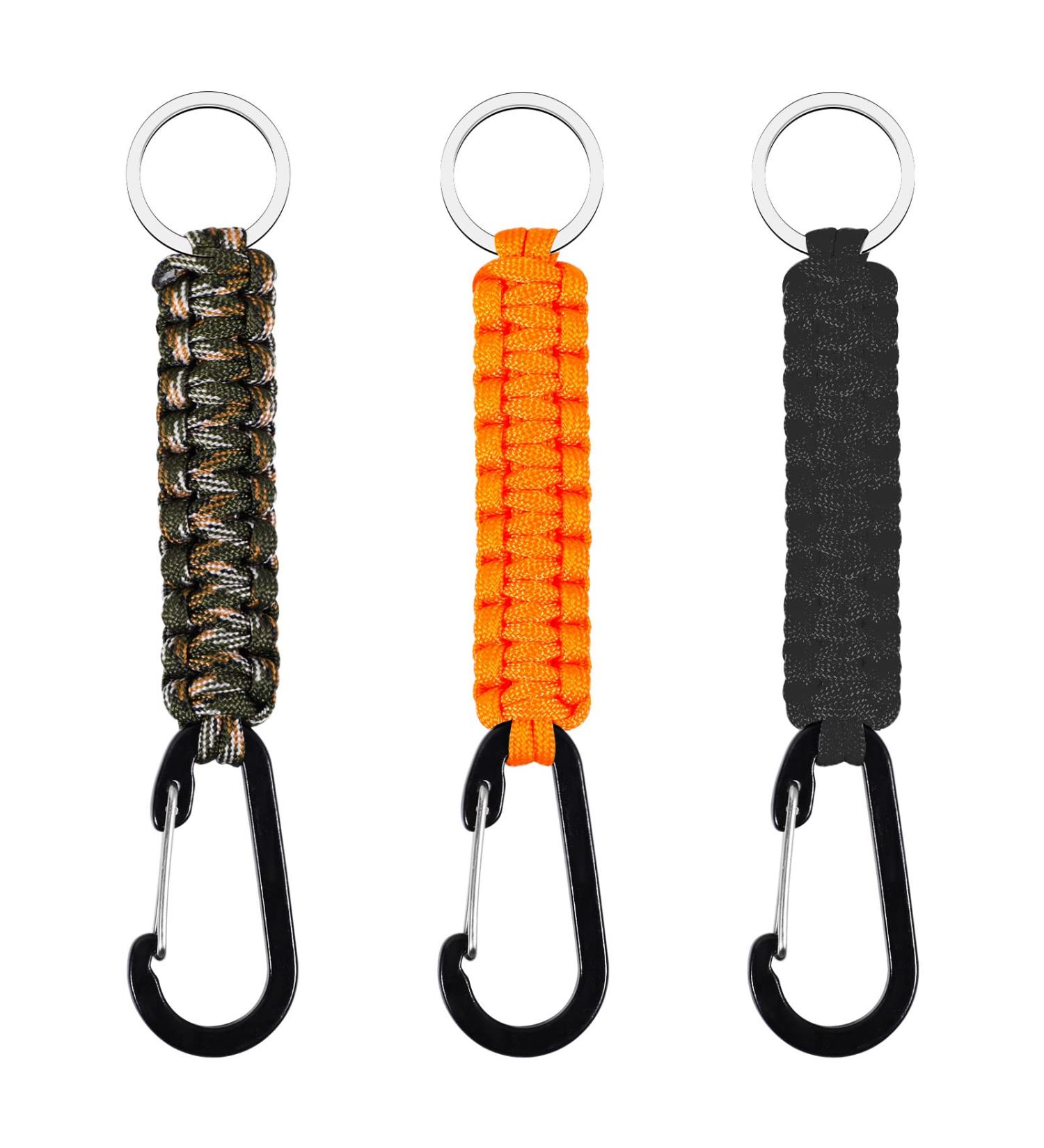 Xree Paracord Keychain Set - 3 PCS Lanyard with Carabiner for Survival Camping & Hiking - Black Orange & Camouflage - Buy Online on GoSupps.com