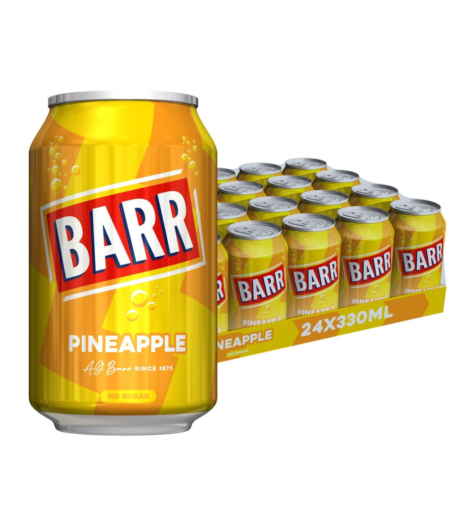 BARR Sparkling Pineapple Soda - No Sugar Pineapple Flavoured Fizzy Drink | 24 x 330ml Cans - Buy Online on GoSupps.com