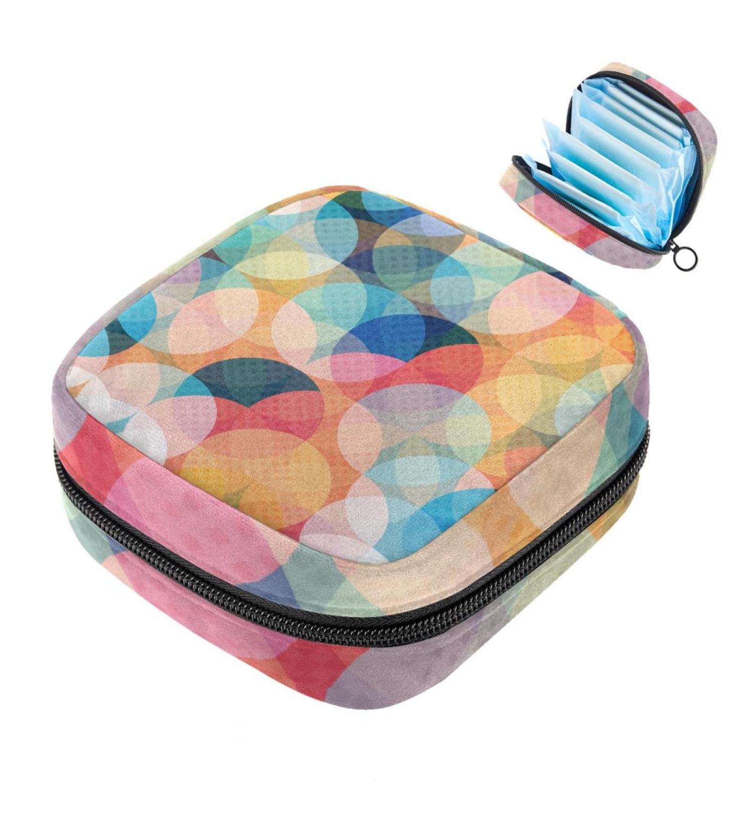 Colorful Circle Pattern Women's Tampon Storage Bags | Multi Pocket Binding-Up Bags for Menstrual Products - Buy Online on GoSupps.com