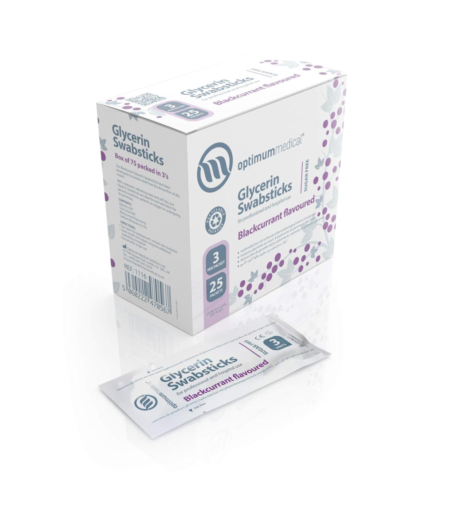 Optimum Medical Glycerin Swabsticks - Blackcurrant Flavor (75 Pack) | Sugar-Free Swab Sticks for Dry Mouth Relief and Dental Hygiene - Buy Online on GoSupps.com