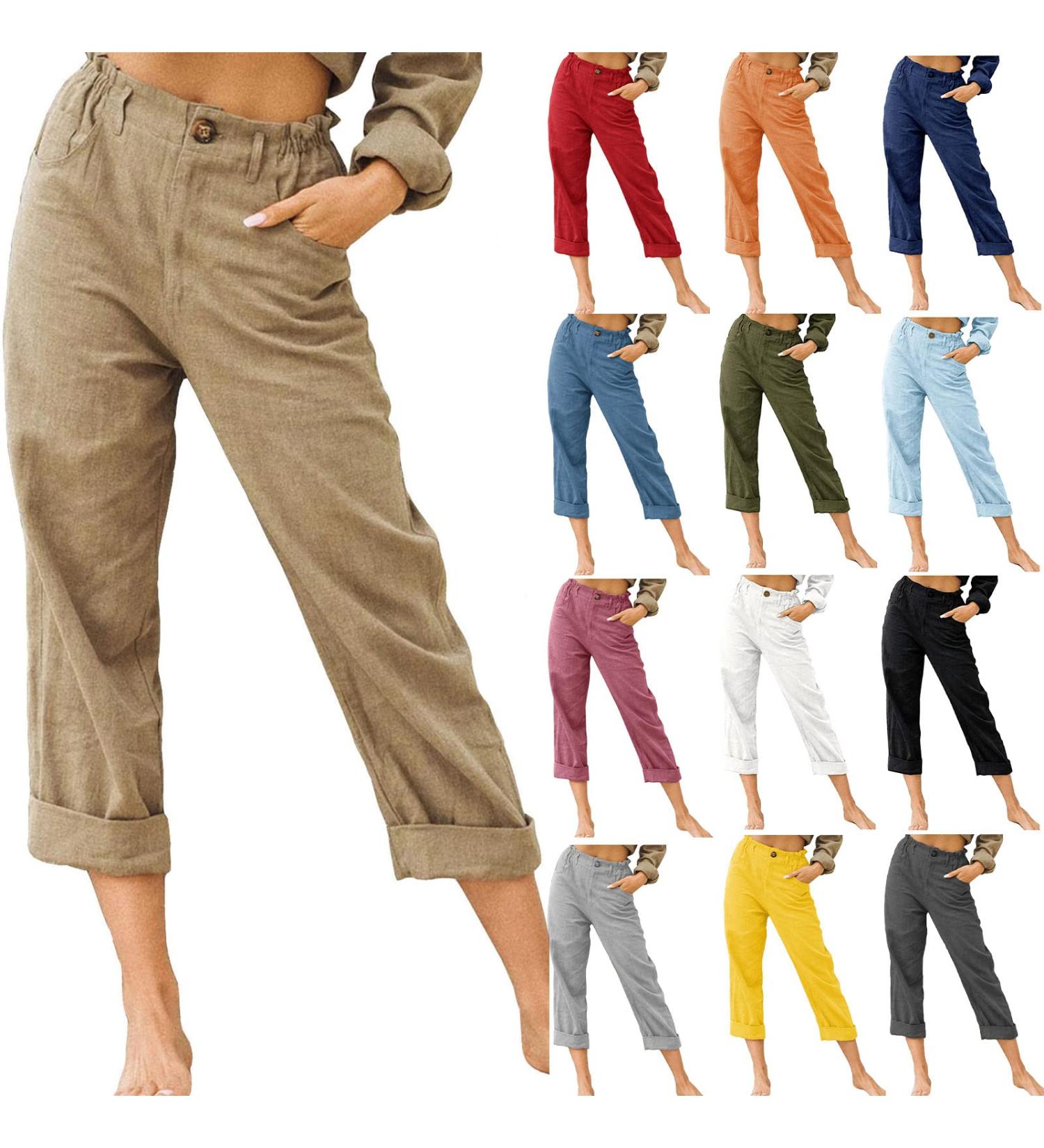 MALAIDOG Women's Cotton Linen Beach Lounge Pants - Khaki Medium | High Waist Wide Leg Trousers with Pockets - Buy Online on GoSupps.com