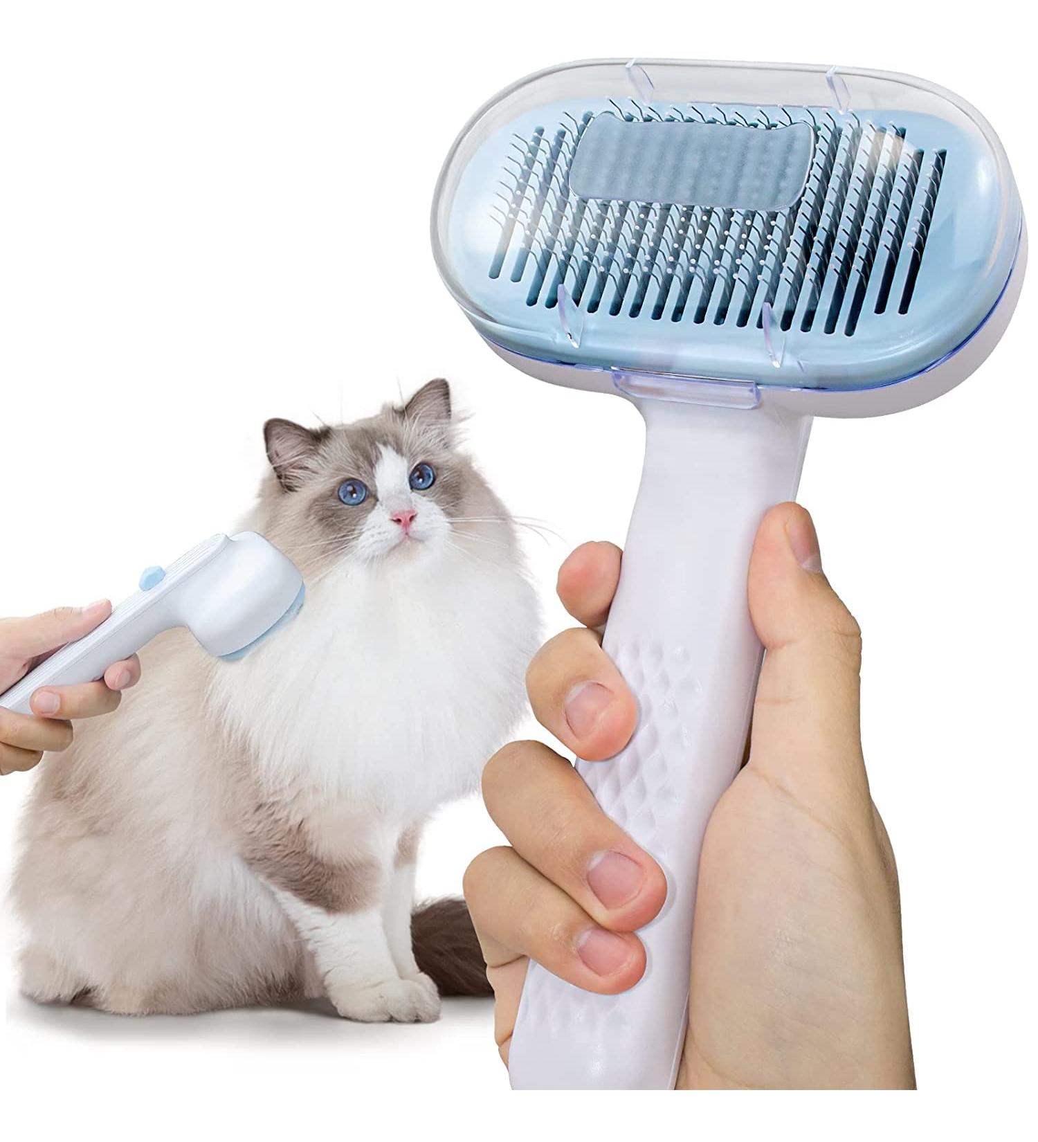 GOSCIEN Self Cleaning Pet Grooming Brush for Dogs & Cats | Removes Loose Fur, Tangles, & Dirt | Stable Thicker Bristles | Great for Medium Long Hair | Blue - Buy Online on GoSupps.com