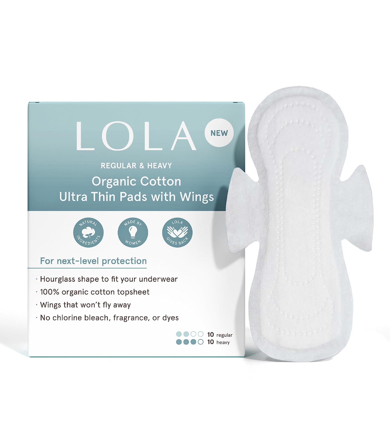 LOLA Organic Cotton Pads - 60 Count Ultra Thin Pads with Wings | HSA/FSA Approved Feminine Care | Heavy & Regular Flow | Pack of 1 - Buy Online on GoSupps.com