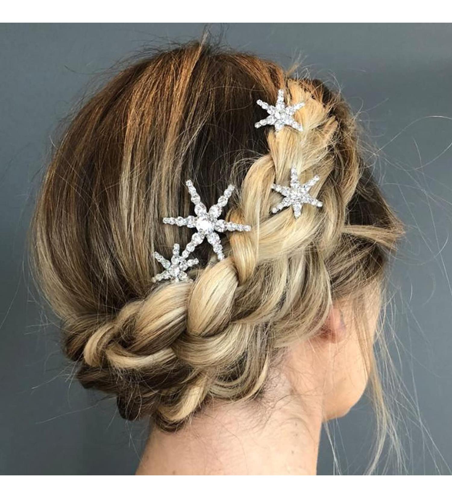 Gold Snowflake Crystal Wedding Hair Bobby Pins - Elegant Styling Accessories for Women and Girls - 3 Pack - Buy Online on GoSupps.com