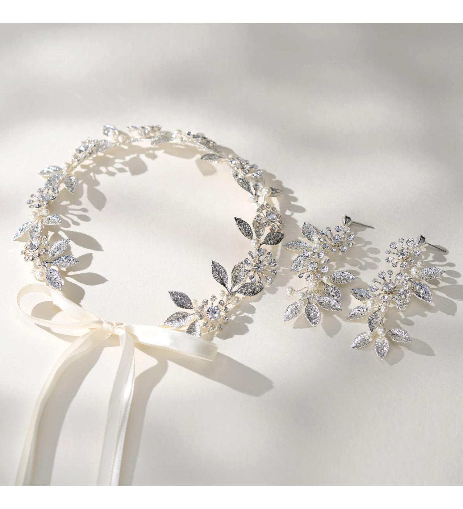 SWEETV Handmade Bridal Headpieces & Earrings Set - Wedding Hair Accessories for Brides - Buy Online on GoSupps.com