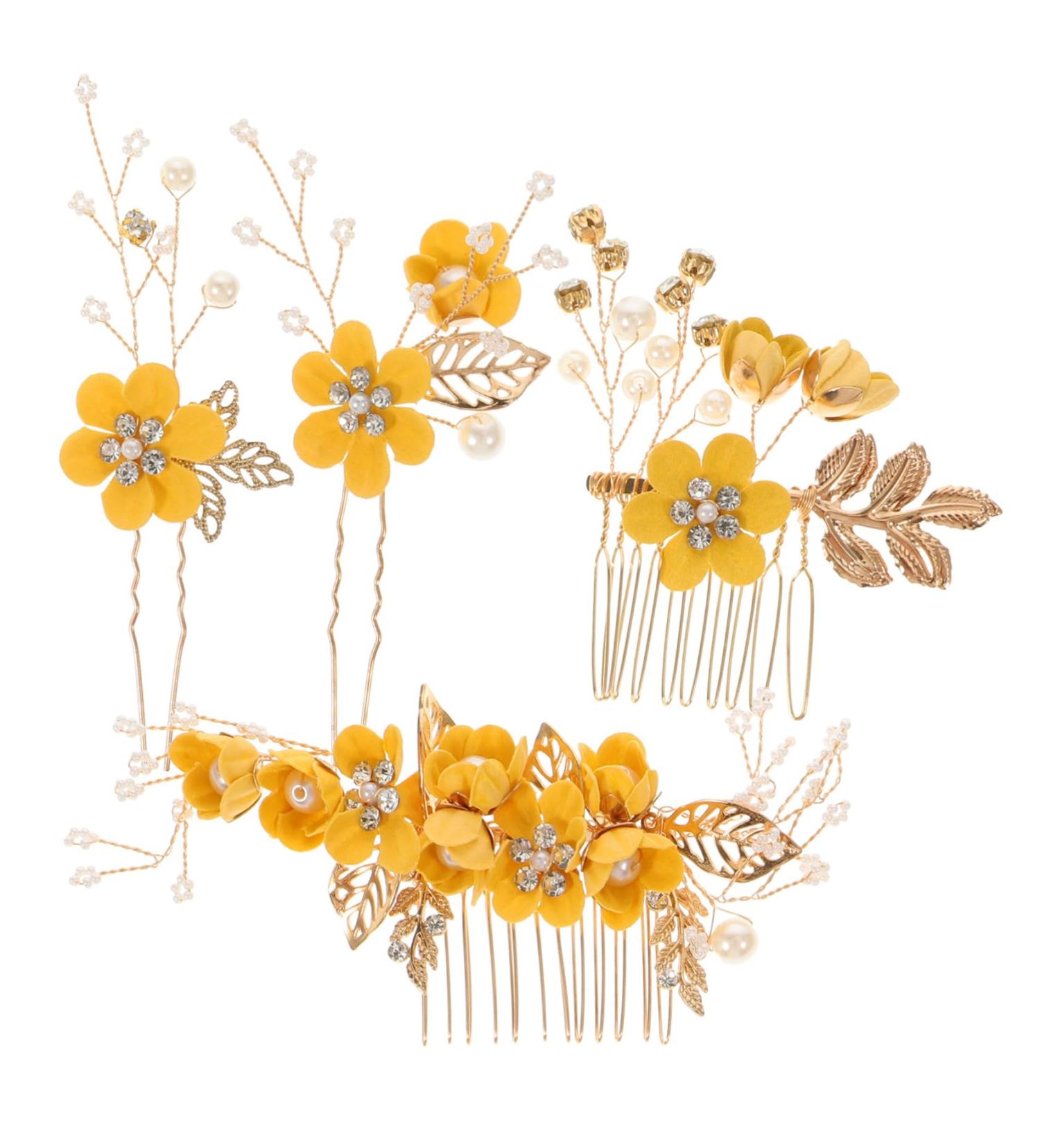 Angoily 4 Sets Hairpin Floral Decor Flower Hair Comb Wedding Party Headpieces Wedding Hair Pin Flower Hair Comb Clip Hair Barrettes Bridal Headdress Zinc Alloy Women's Korean Pearl Flower - Buy Online on GoSupps.com