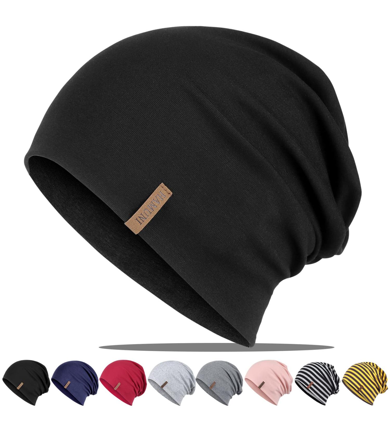 Slouch Beanie Hat for Men & Women - Soft Cotton Breathable Lightweight Jersey Chemo & Running Hat - Black | All Seasons - Buy Online on GoSupps.com