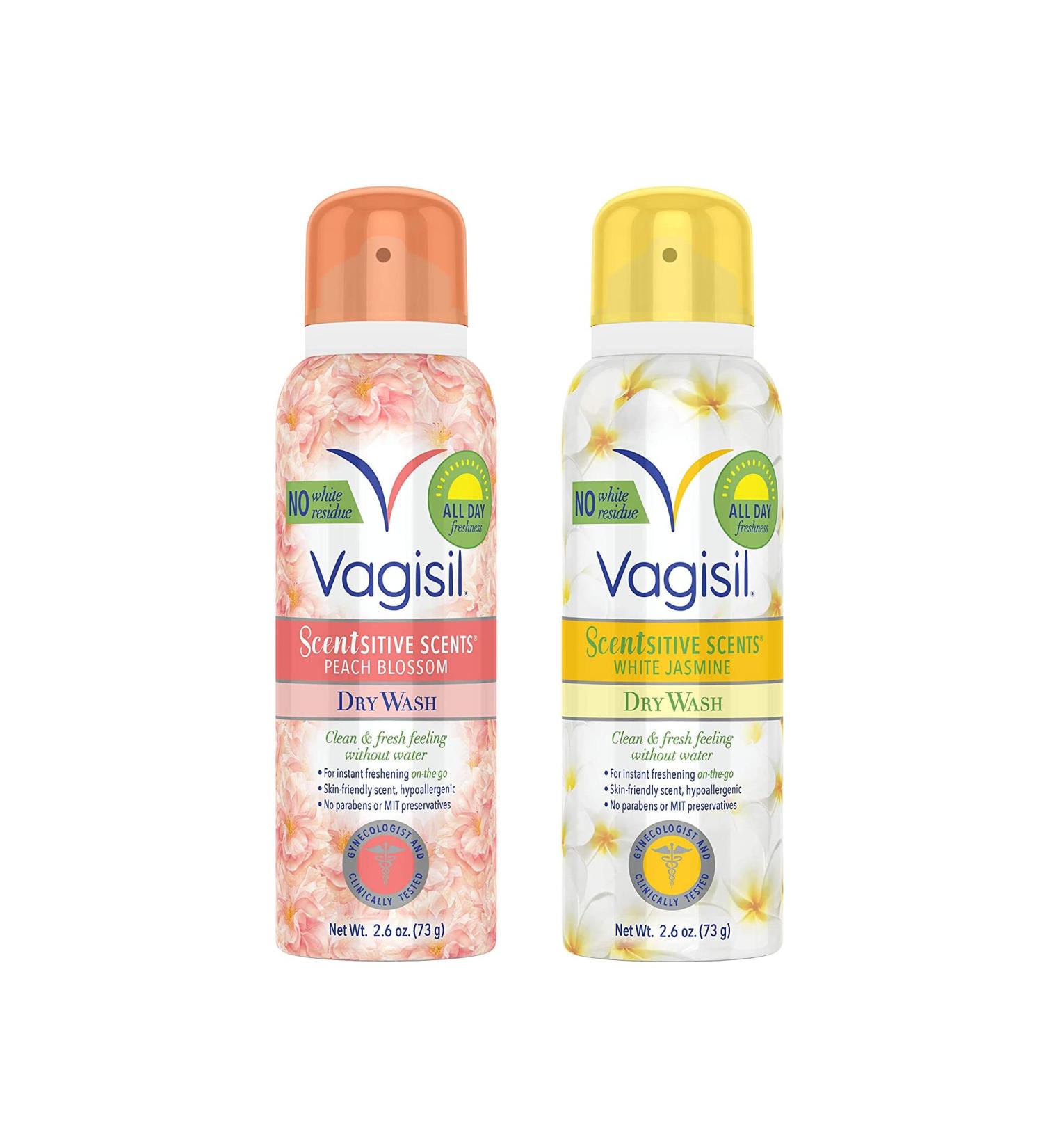 Vagisil Scentsitive Scents Feminine Dry Wash Deodorant Spray Bundle - White Jasmine Peach Blossom (2.6 oz x 2) | Gynecologist Tested, Paraben Free - Buy Online on GoSupps.com