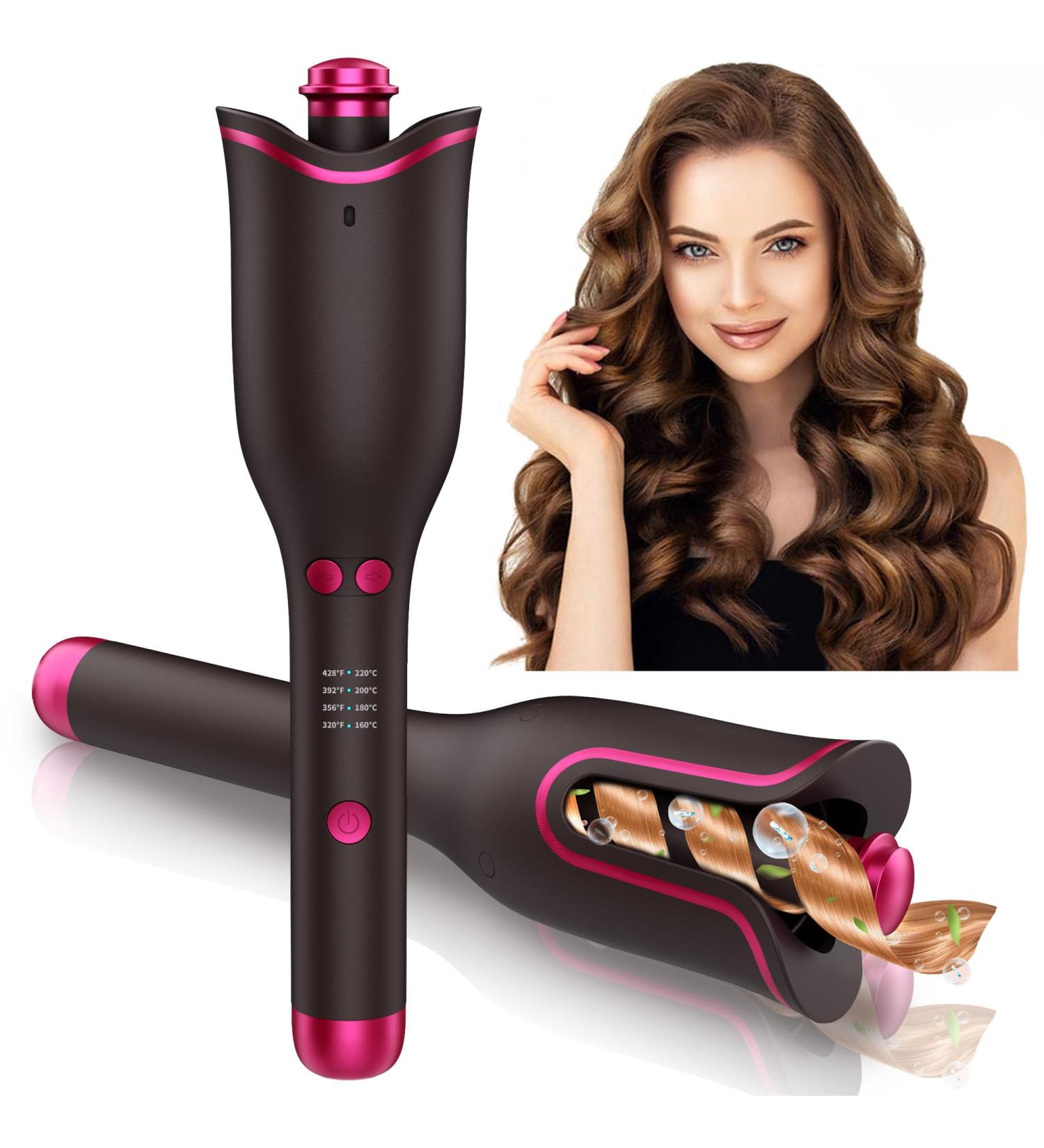 Automatic Curling Iron - 1 Inch Ceramic Hair Curler | Self-Rotating Easy Curling Wand - Anti-Scald Tangle-Free Dual Voltage | International Shipping Available - Buy Online on GoSupps.com