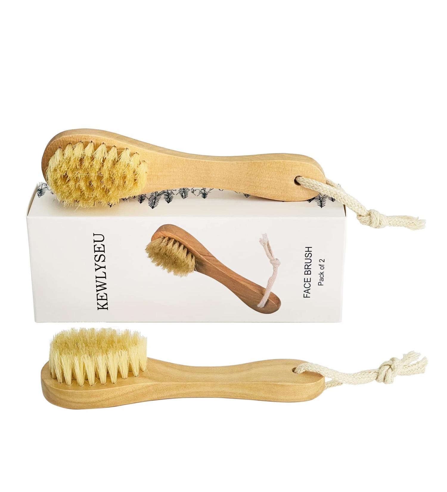 Natural Bristle Wooden Face Cleaning Brush Set - Exfoliating Facial Cleanser for Skin Care - Pack of 2 - Buy Online on GoSupps.com