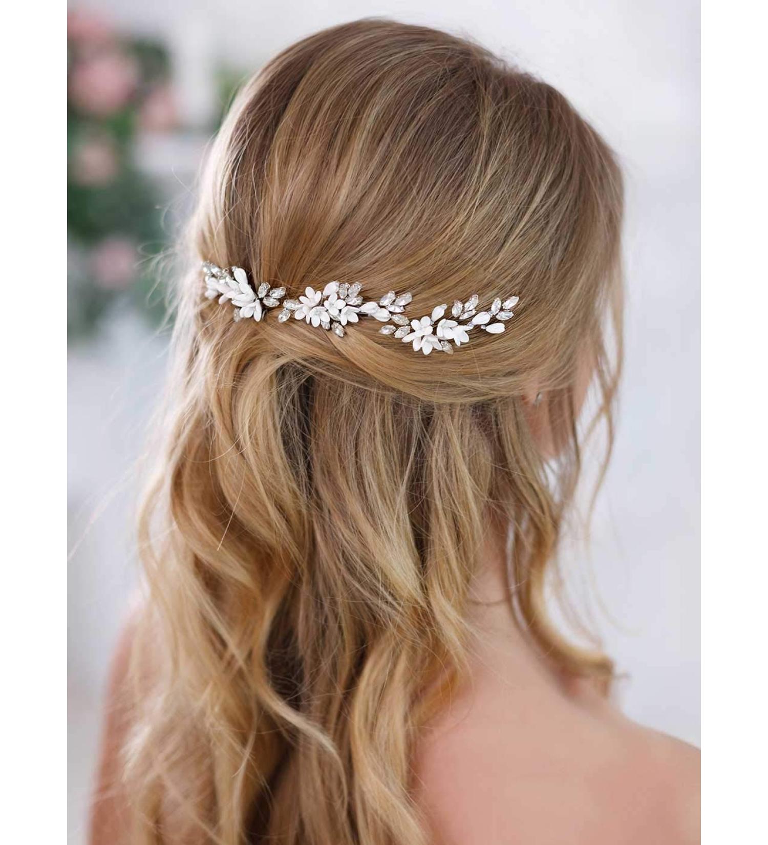 UNSUTUO White Flower Wedding Hair Pins Set of 3 - Silver Bridal Hair Accessories for Women - Buy Online on GoSupps.com
