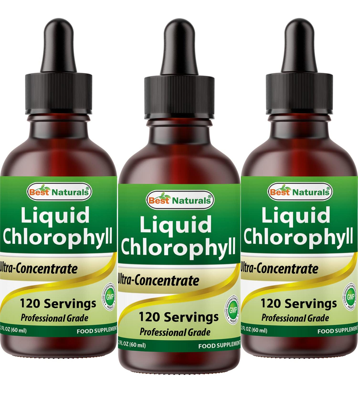 Best Naturals Liquid Chlorophyll Drops - 50 mg - 120 Servings Per Glass Bottle - 2 FL OZ (Pack of 3) 180 ml (Pack of 1) - Buy Online on GoSupps.com