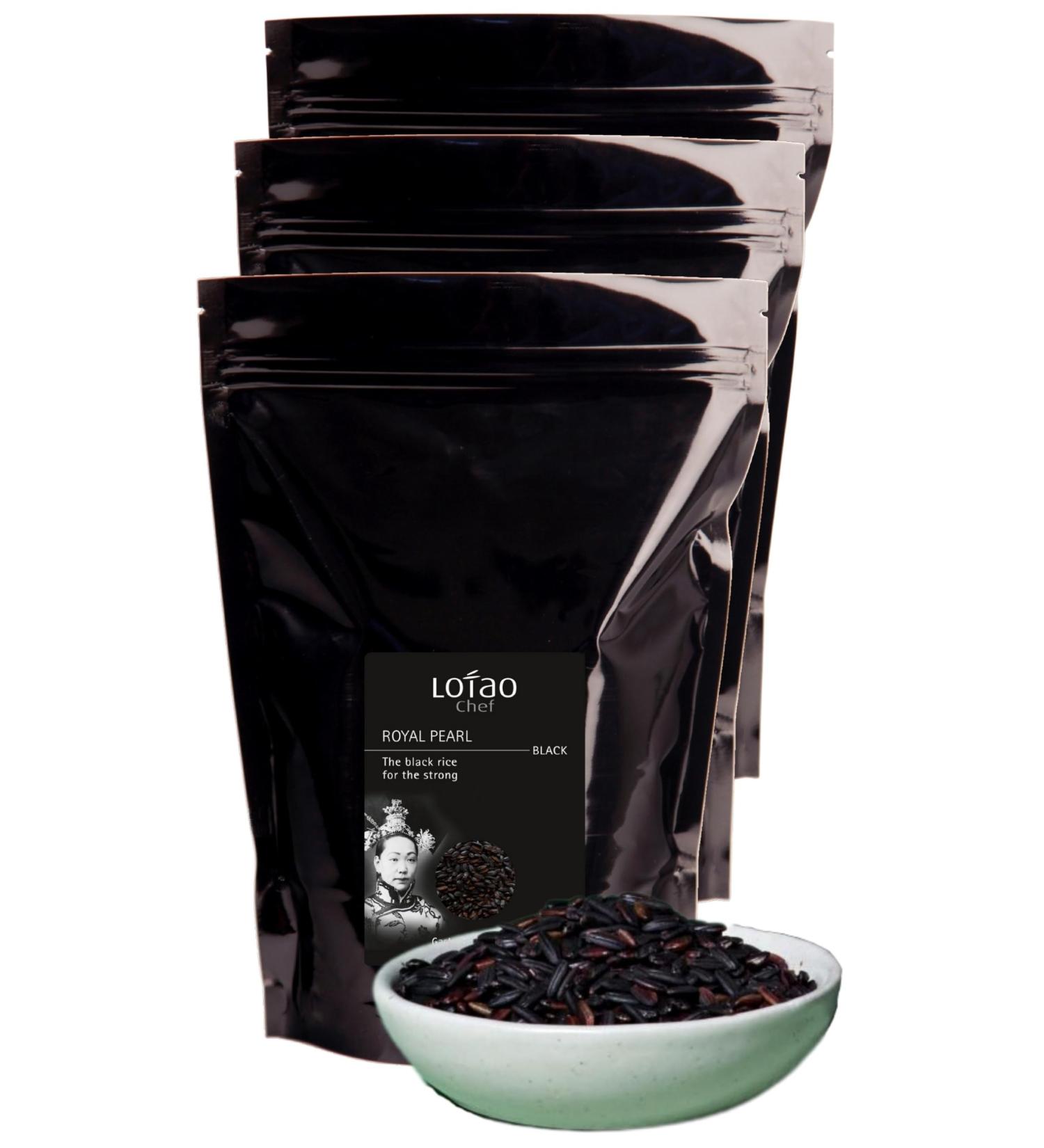 Lotao Organic Black Rice 3x1000g - Royal Pearl Whole Grain | Additive-Free High-Quality Rice for Asian Cuisine - Buy Online on GoSupps.com
